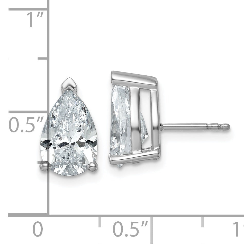 14K White Gold Lab Grown Diamond Pear Three Prong Stud Earrings