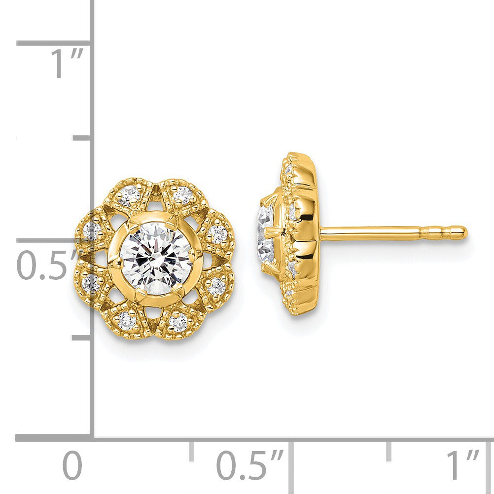 14K Gold Lab Grown Diamond Floral Post Stud Earrings