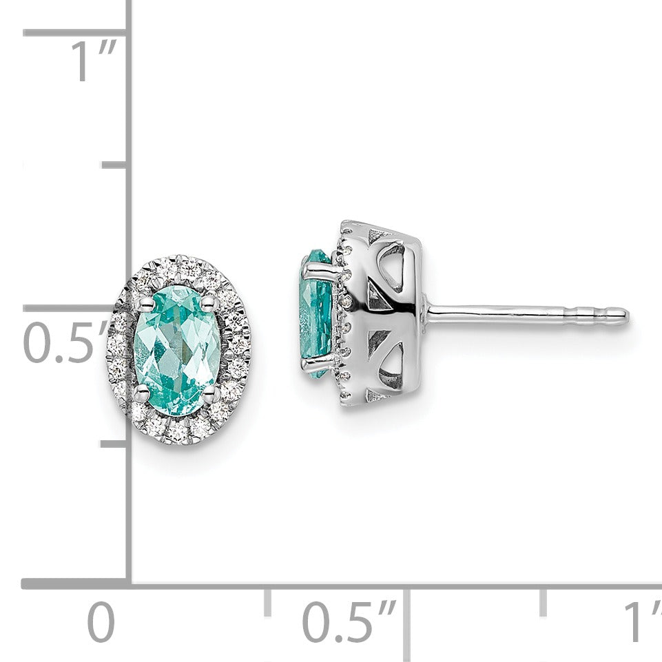 14K White Gold Lab Grown Diamond and Oval Paraiba Stud Earrings