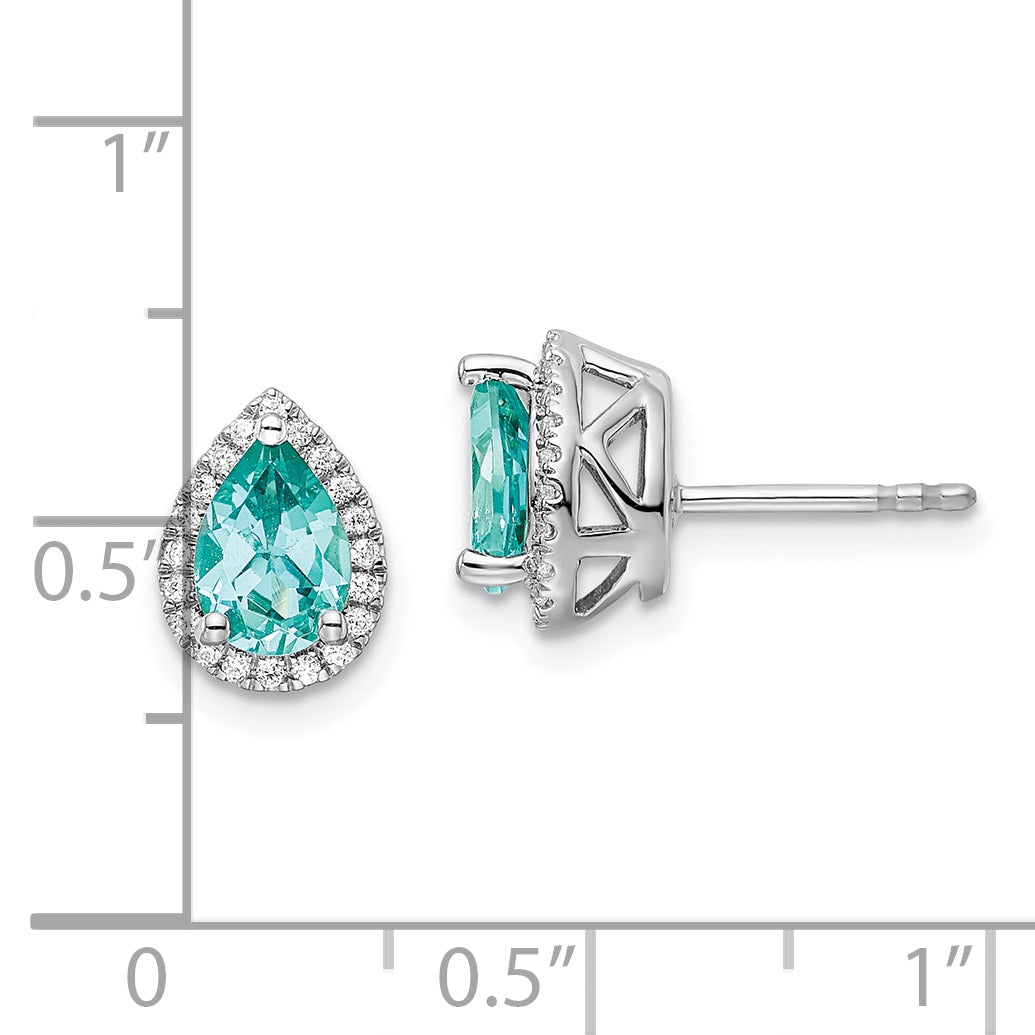 14k White Gold Lab Grown Diamond and Paraiba Pear Stud Earrings 0.16 Ct