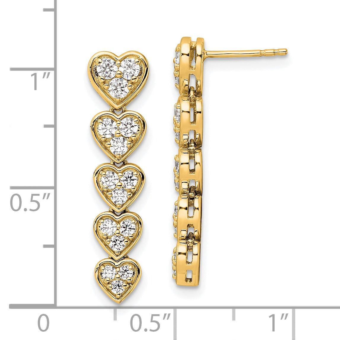 14K Gold Lab Grown Diamond Heart Dangle Post Earrings