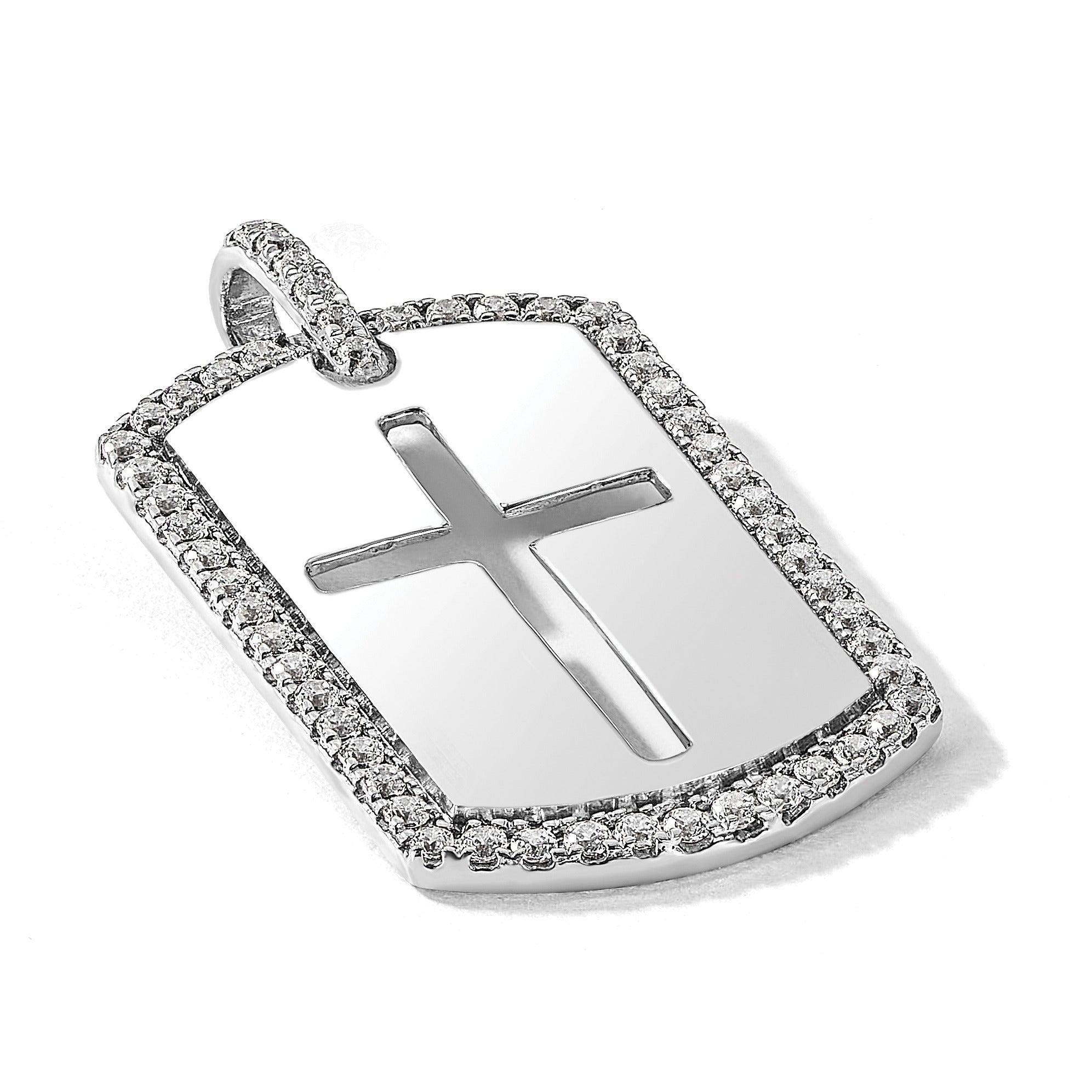 14K Gold 3/4 carat Lab Grown Diamond Cross Dog Tag Pendant