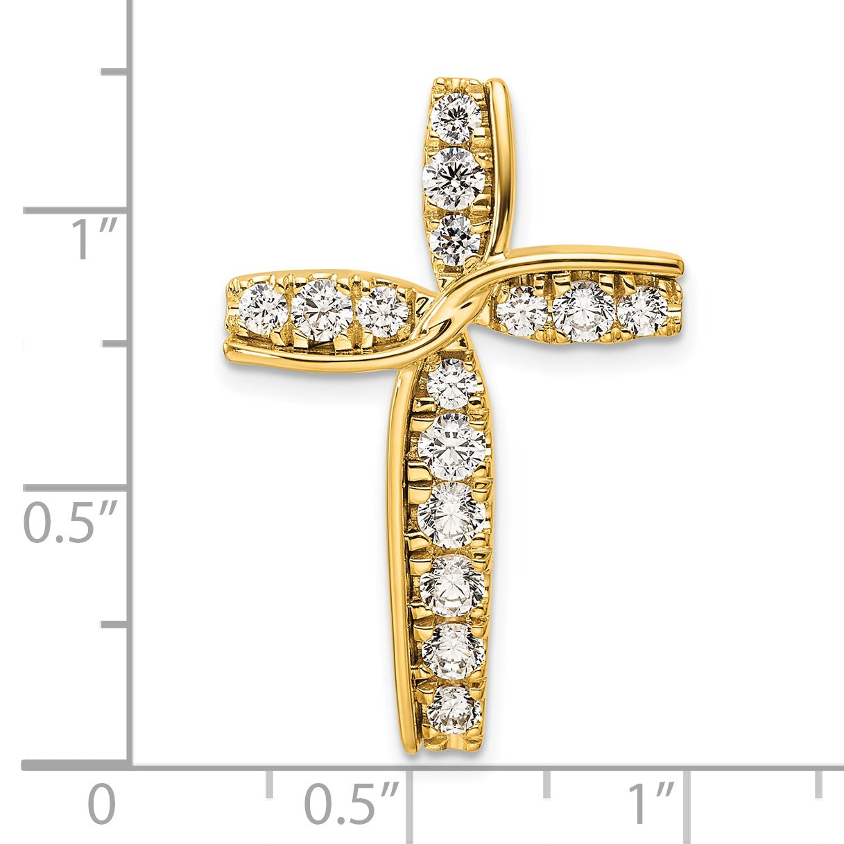14k Yellow Gold Lab Grown Diamond Cross Chain Slide Pendant