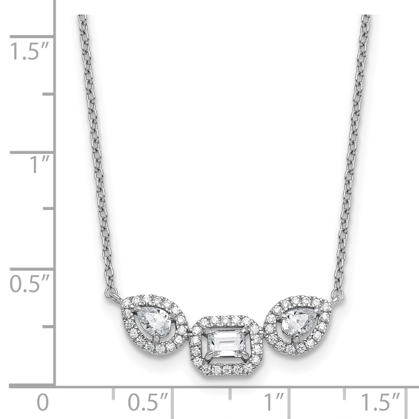 14k White Gold Lab Grown Diamond Three Stone Bar Necklace