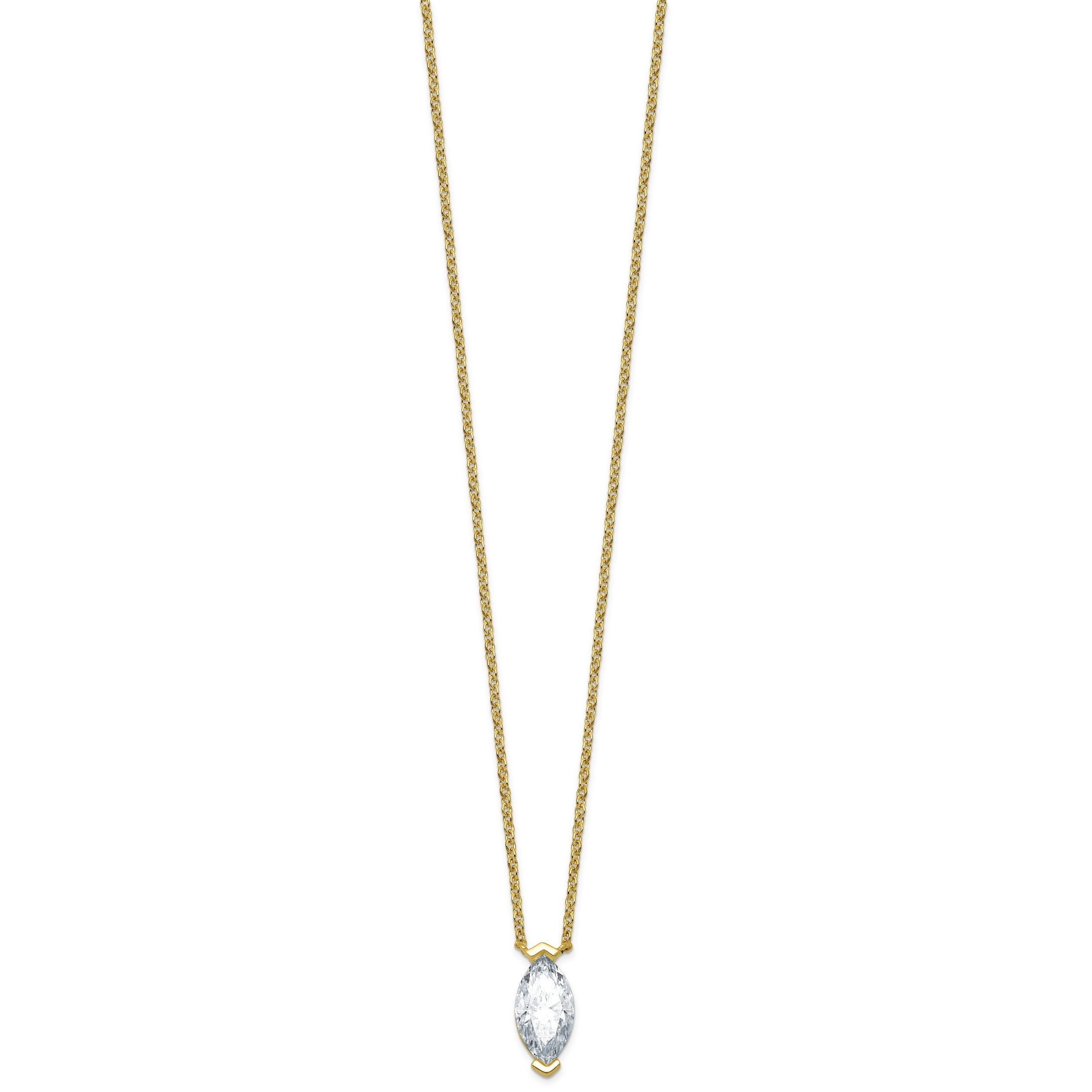 2.09 CT White Marquise Lab Diamond Chevron V-Prong 14k Yellow Gold Solitaire Pendant Necklace