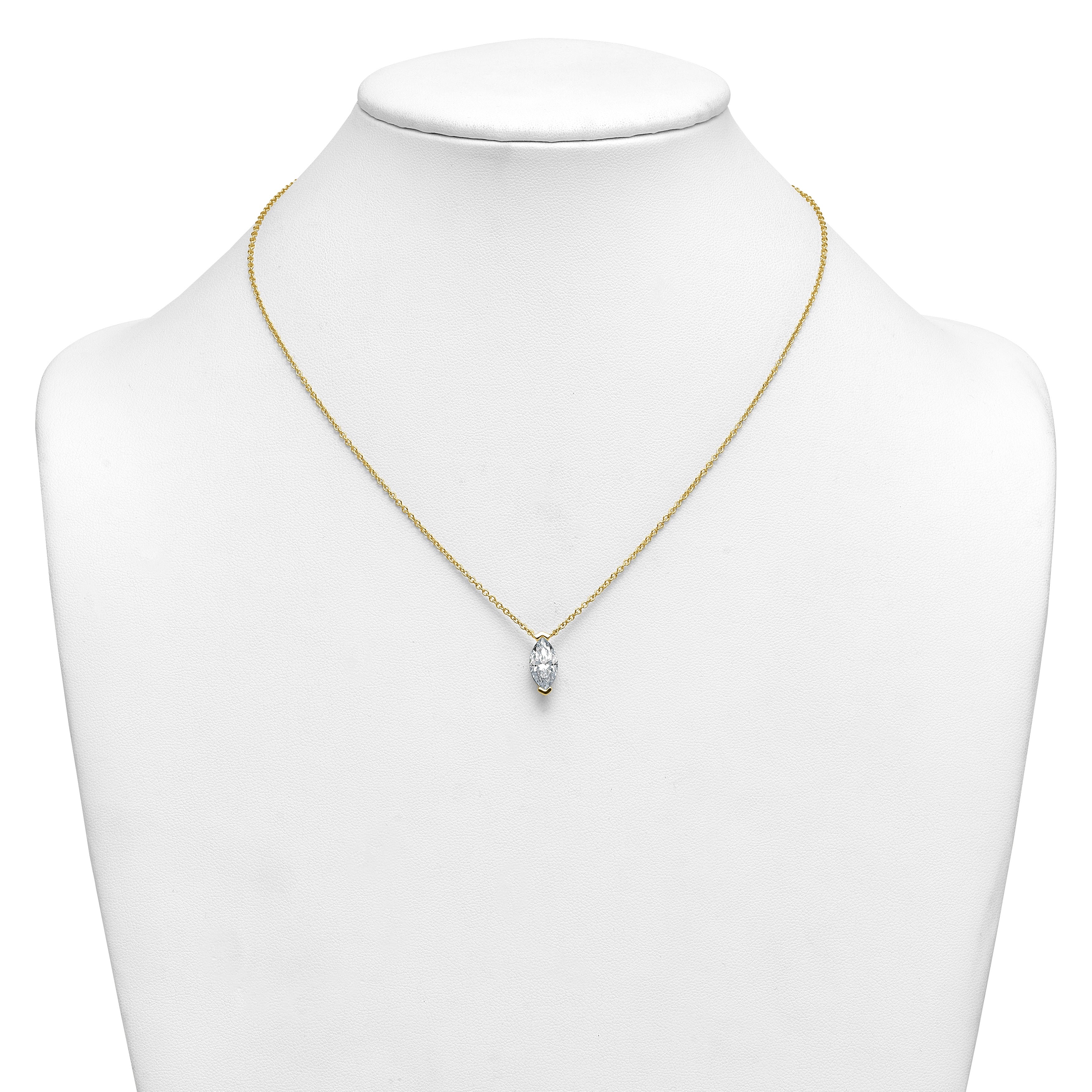 2.09 CT White Marquise Lab Diamond Chevron V-Prong 14k Yellow Gold Solitaire Pendant Necklace
