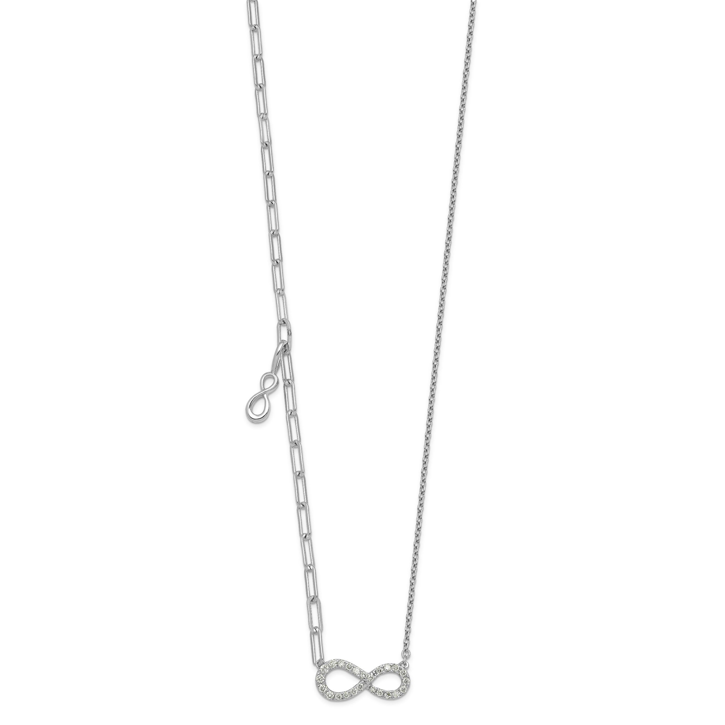 0.19 Ct Round White Lab Diamond Prong 14K White Gold Infinity Paperclip Cable Chain Necklace