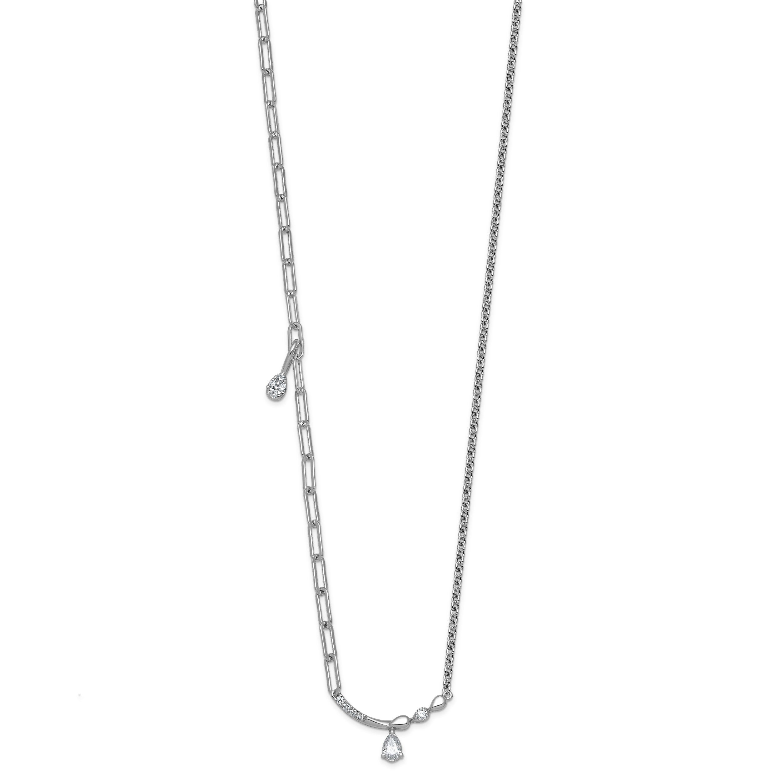 0.227CT Pear White Lab Grown Diamond Prong 14k White Gold Fashion Bar And Mixed Chain Charm Complete Necklace