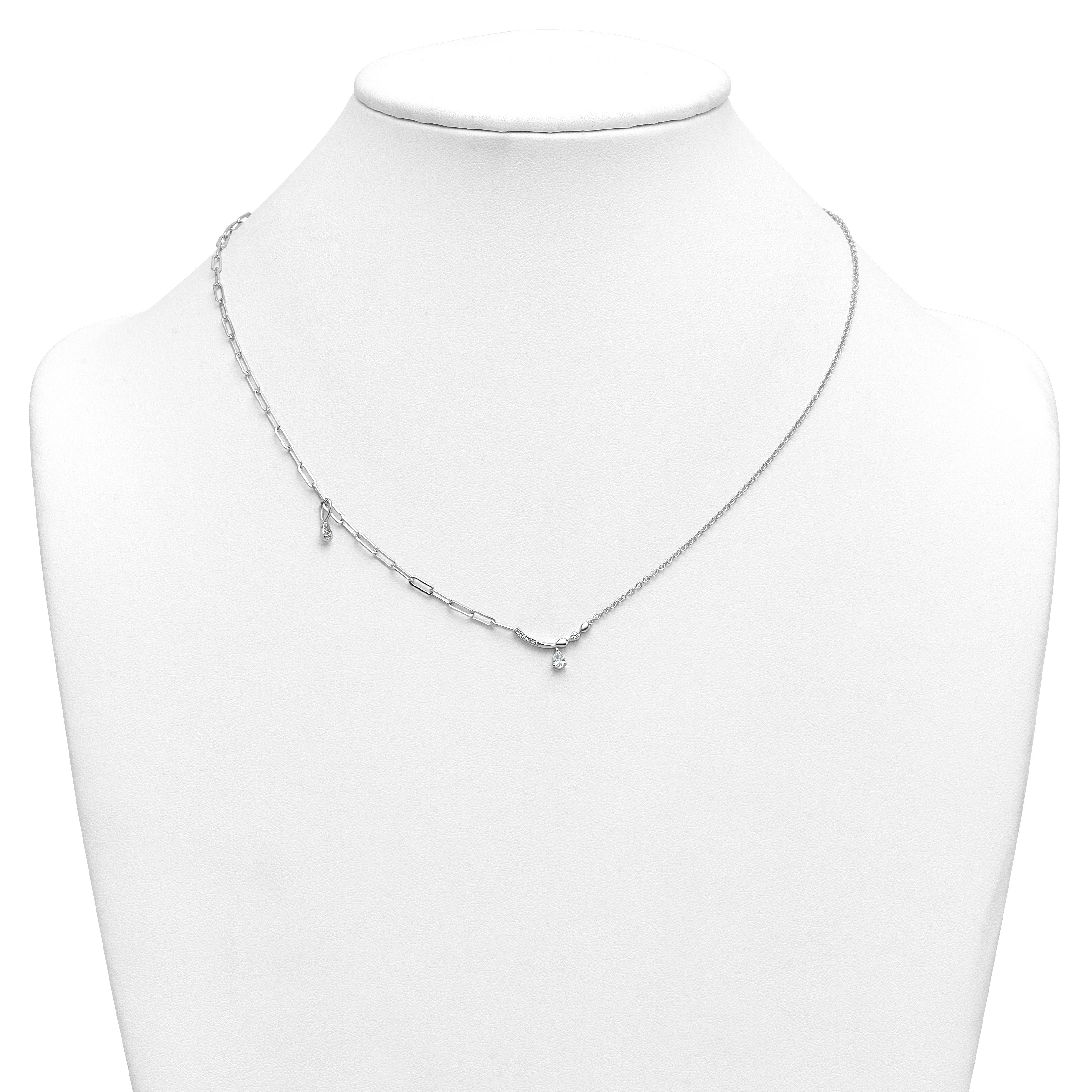 0.227CT Pear White Lab Grown Diamond Prong 14k White Gold Fashion Bar And Mixed Chain Charm Complete Necklace