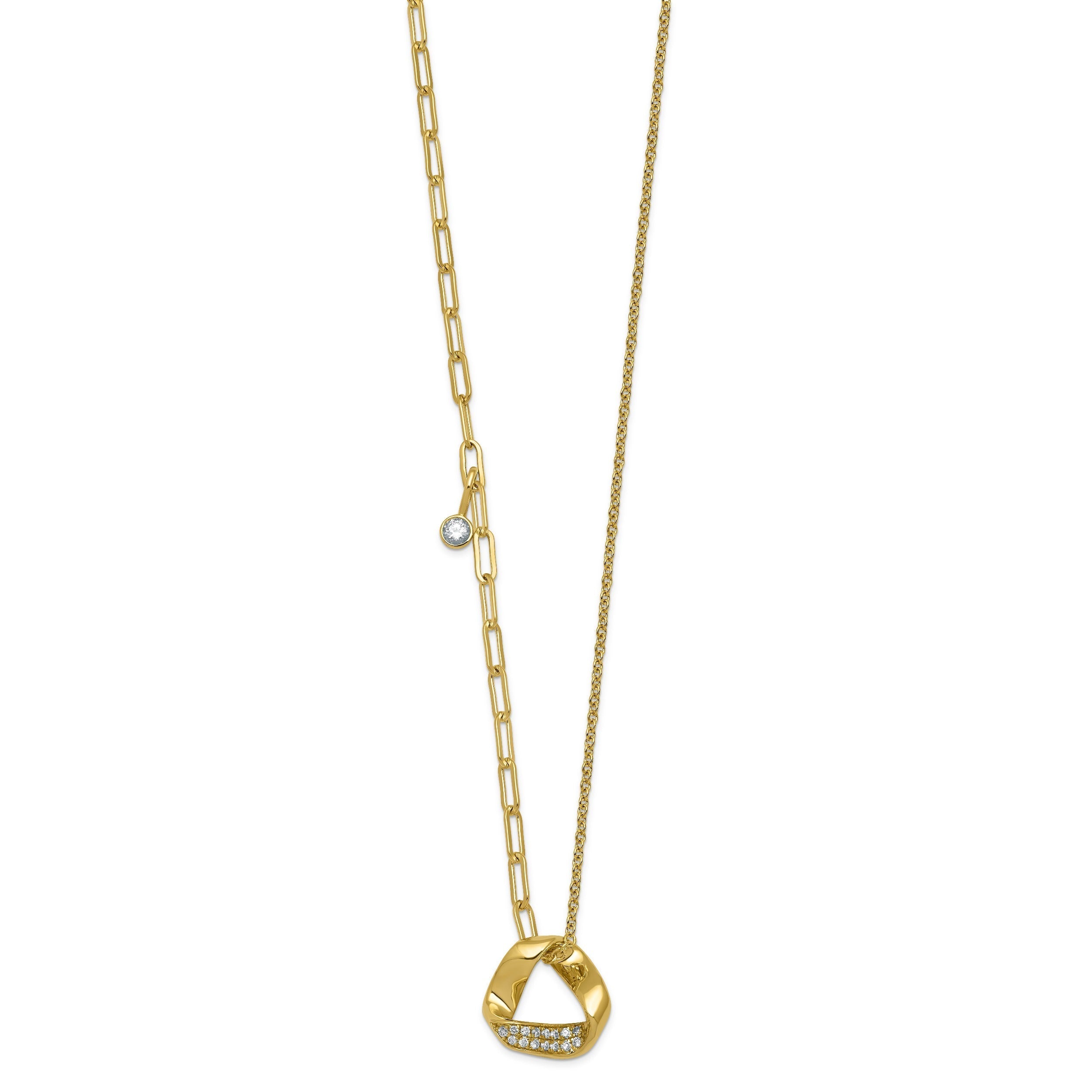0.20 Ct Round White Lab Diamond Pave 14K Yellow Gold Slide Paperclip Cable Chain Necklace
