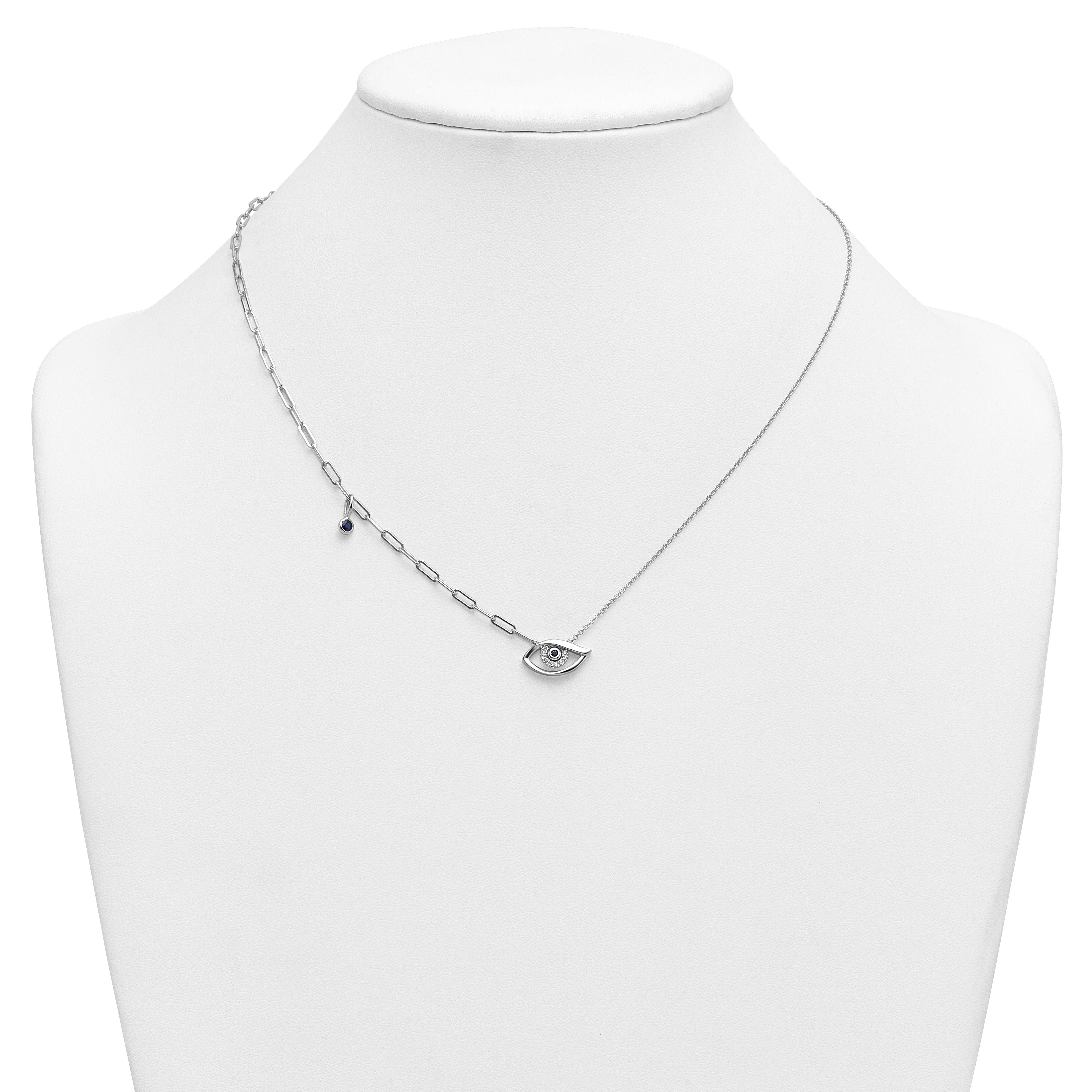 0.06 Ct Round White Lab Diamond Pave 14k White Gold Evil Eye Pendant Necklace
