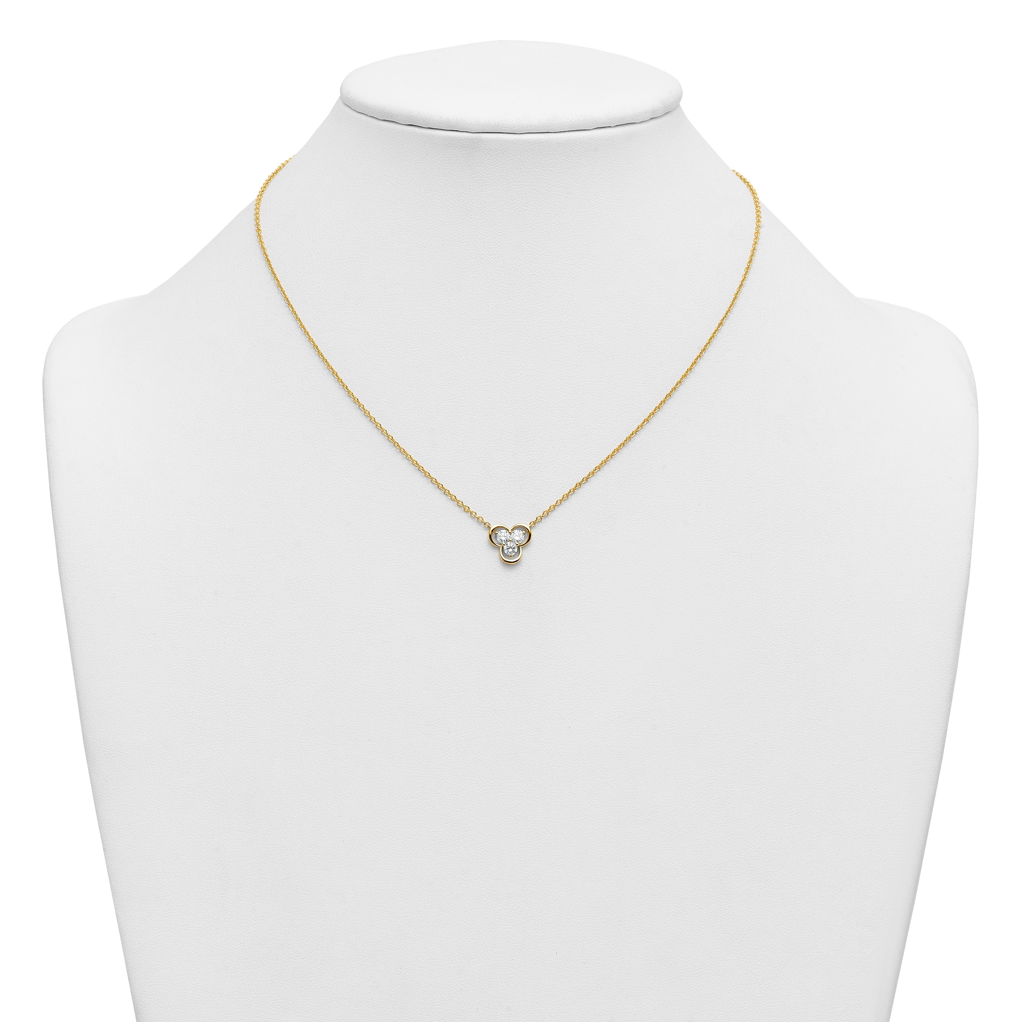 Round White Lab Grown Diamond Prong 14K Yellow Gold Three Stone Cable Chain Necklace