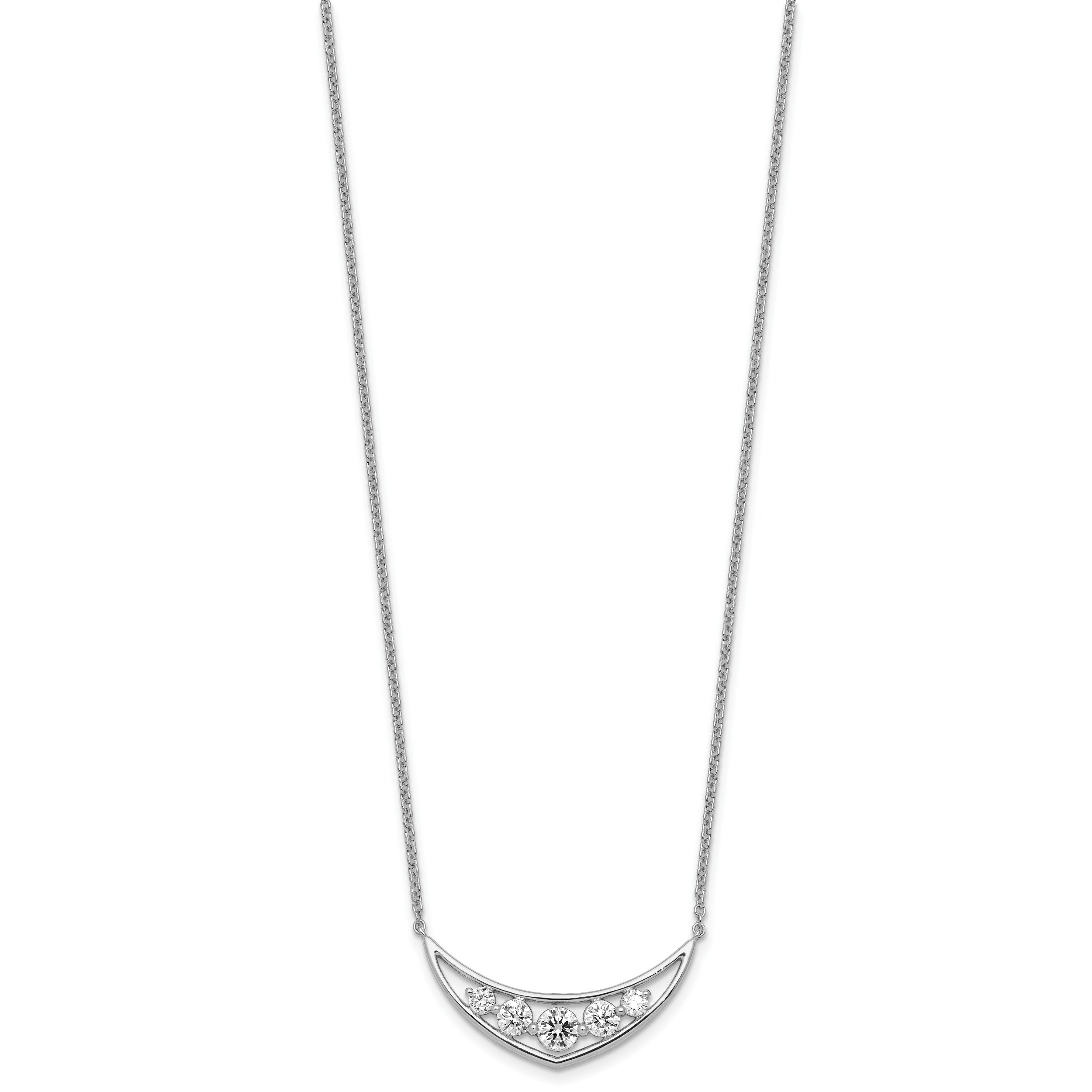 Round White Lab Grown Diamond Prong 14K White Gold Five Stone Curved Bar Necklace
