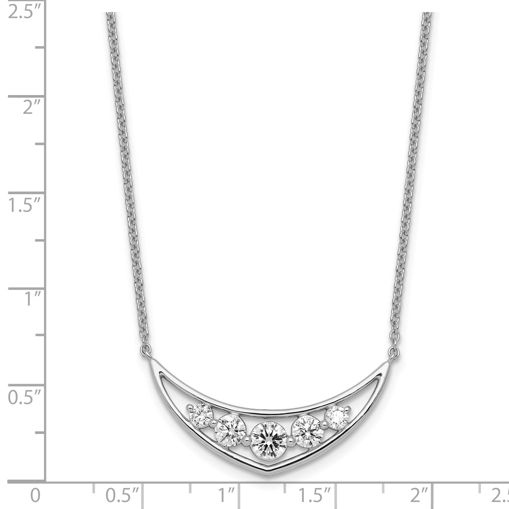 Round White Lab Grown Diamond Prong 14K White Gold Five Stone Curved Bar Necklace