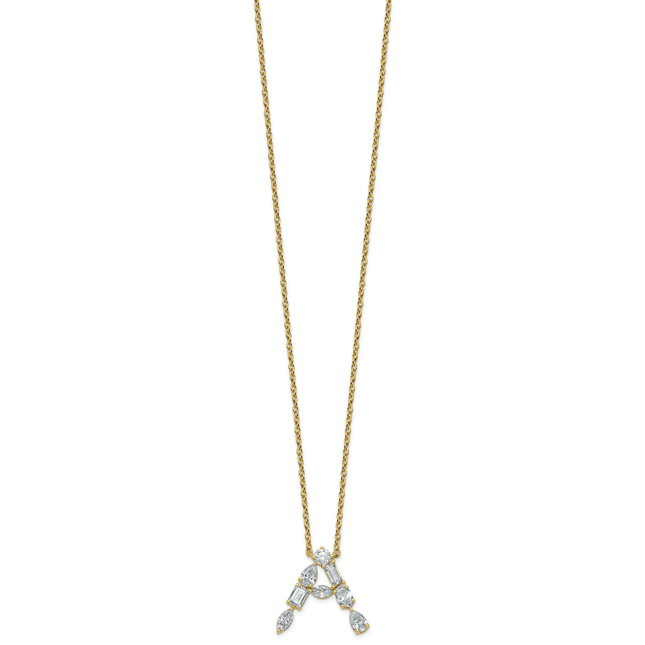 White Lab Grown Diamond Prong 14K Yellow Gold Initial Cable Chain Necklace