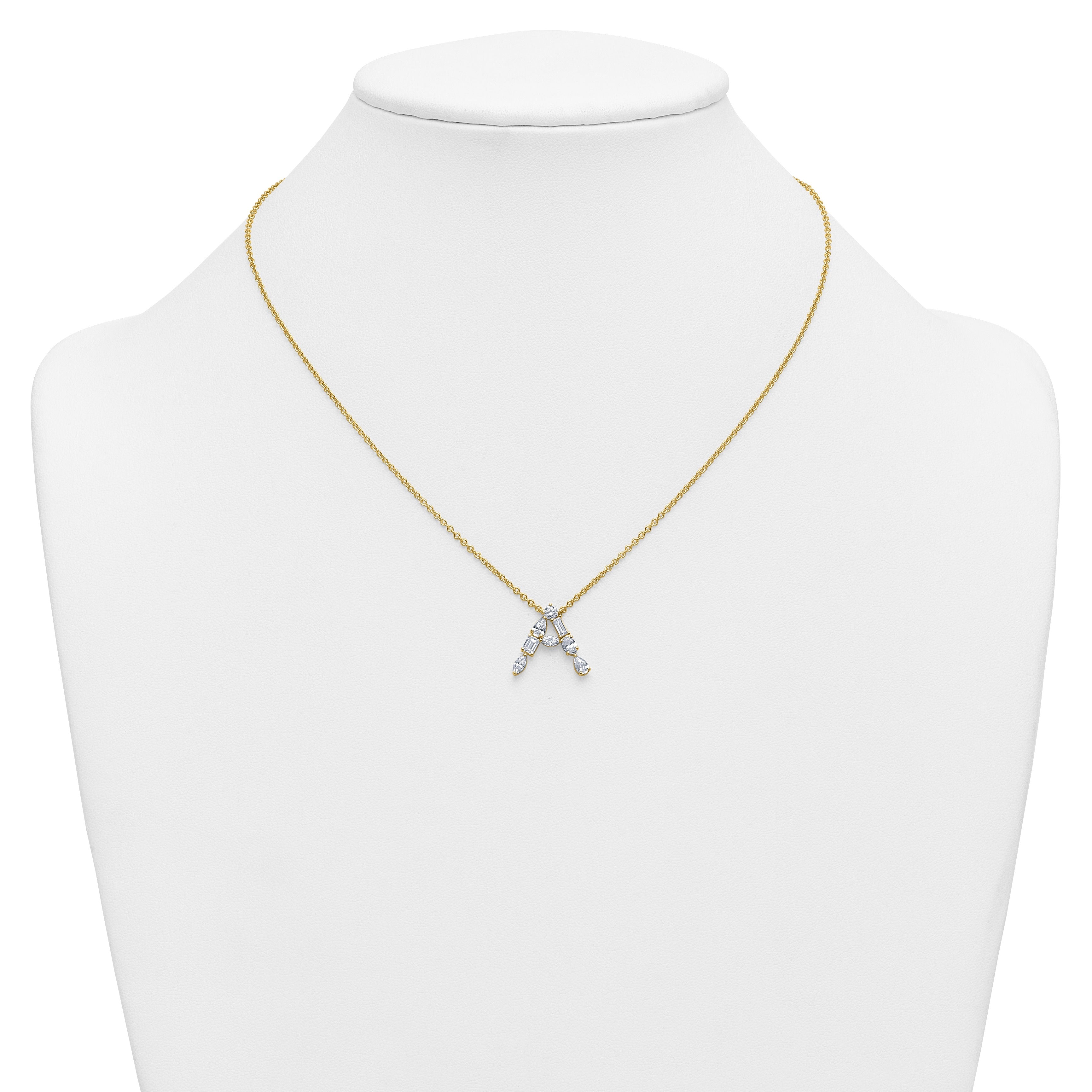 White Lab Grown Diamond Prong 14K Yellow Gold Initial Cable Chain Necklace