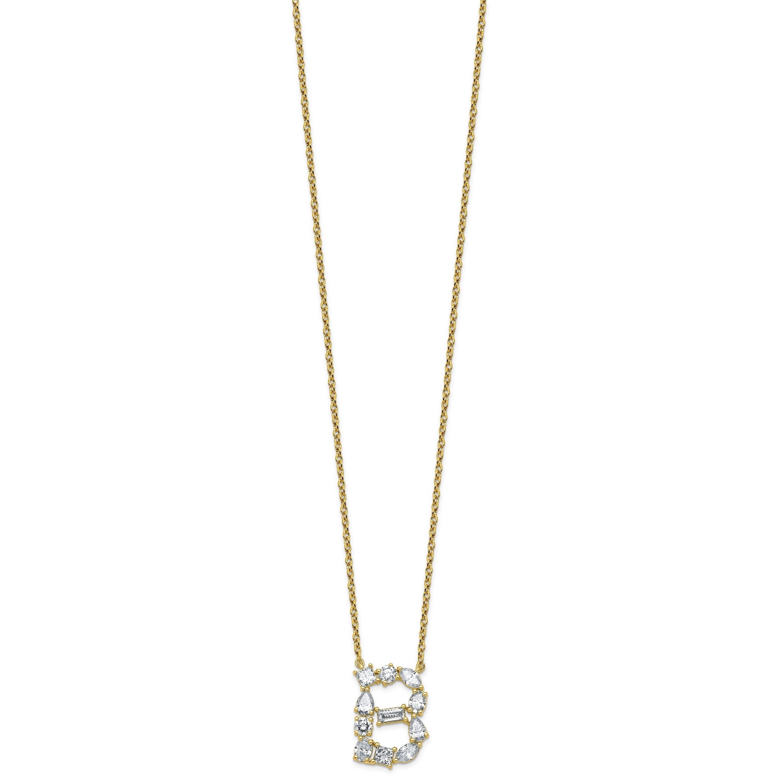 White Lab Grown Diamond Prong 14K Yellow Gold Initial Cable Chain Necklace