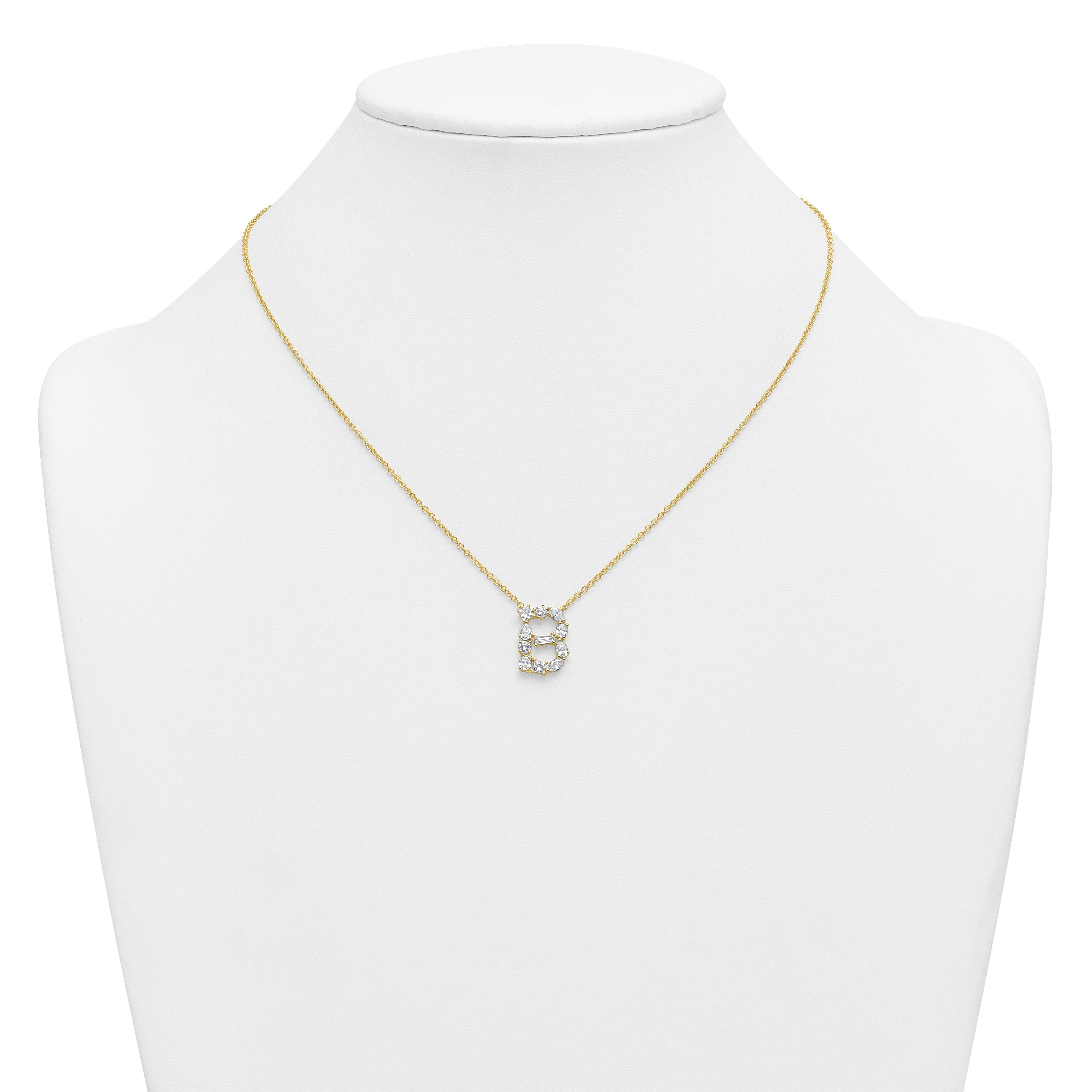 White Lab Grown Diamond Prong 14K Yellow Gold Initial Cable Chain Necklace