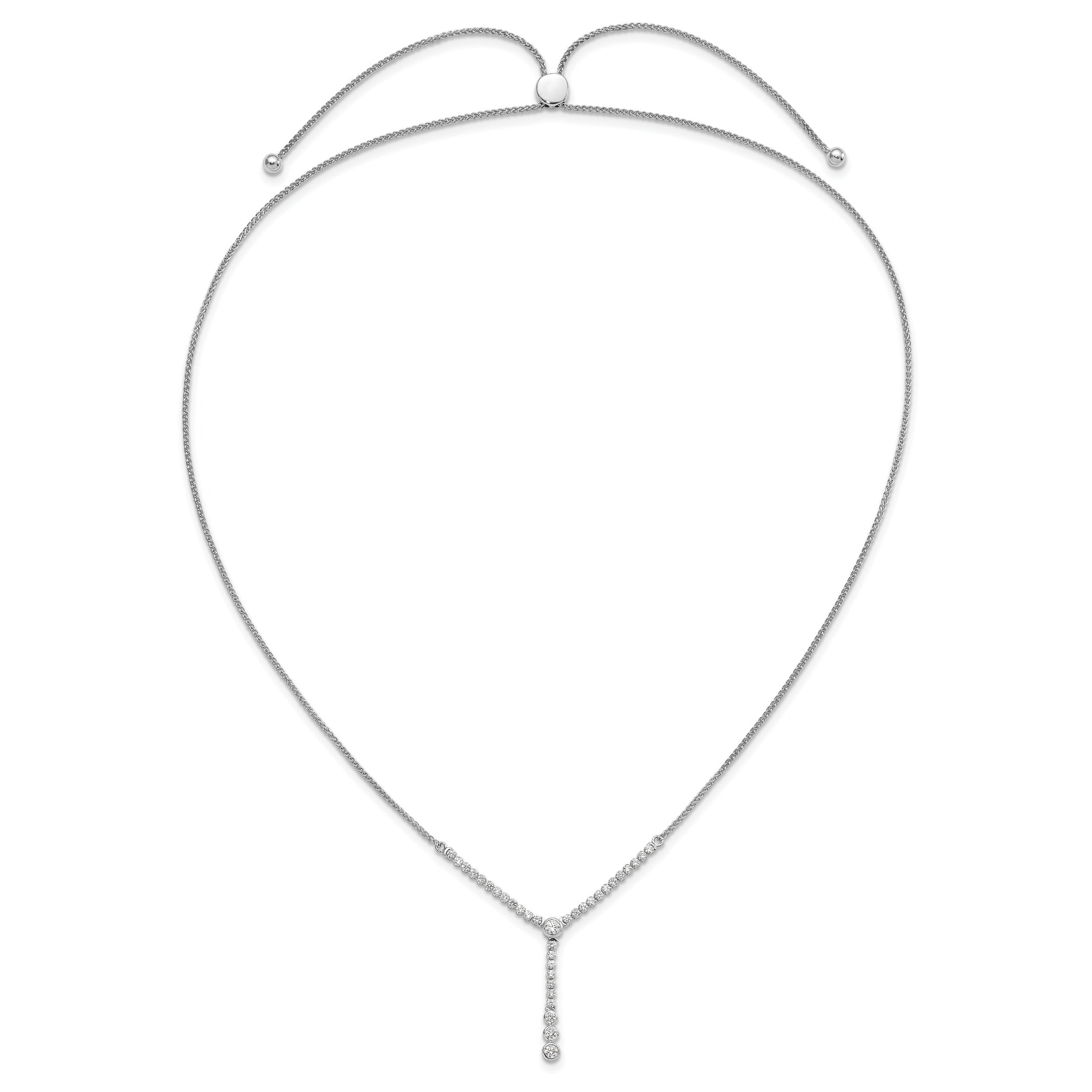 14k White Gold Lab Grown Diamond Tennis Style Bolo Necklace