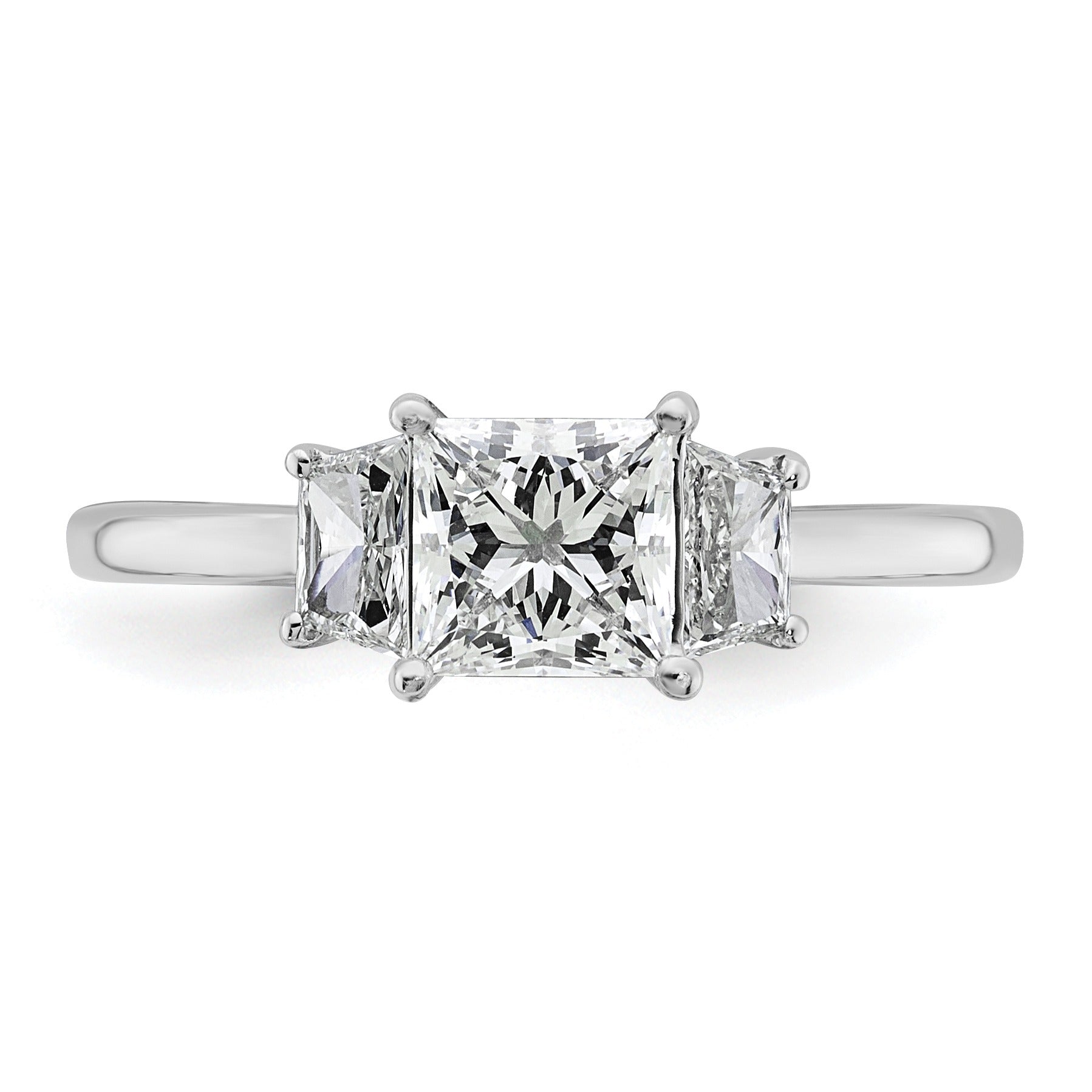 14K White Gold Lab Grown Diamond Princess & Trapezoid 3-Stone Bridal Rings