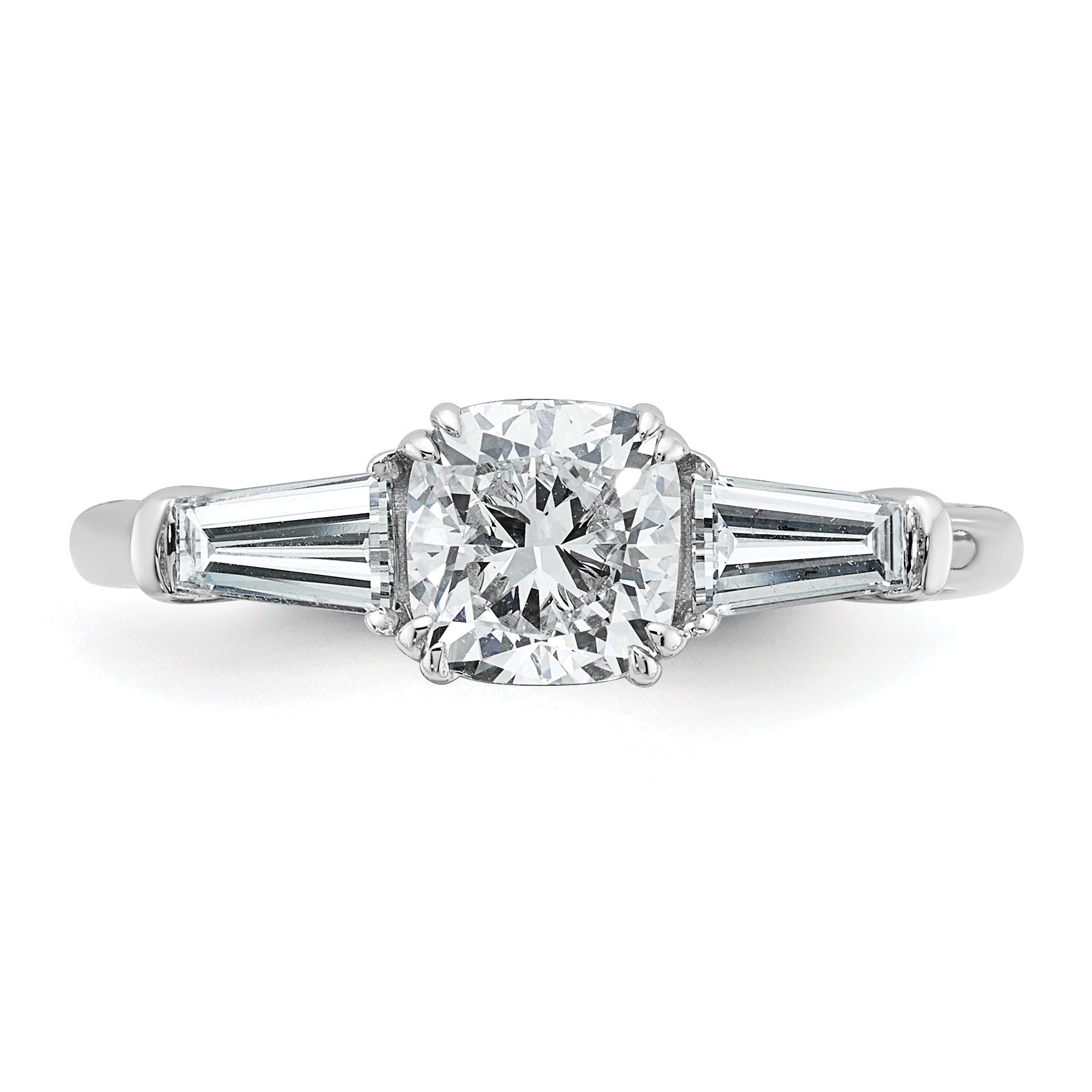 Lab Grown Diamond Cushion and Baguette 3-Stone Bridal Ring
