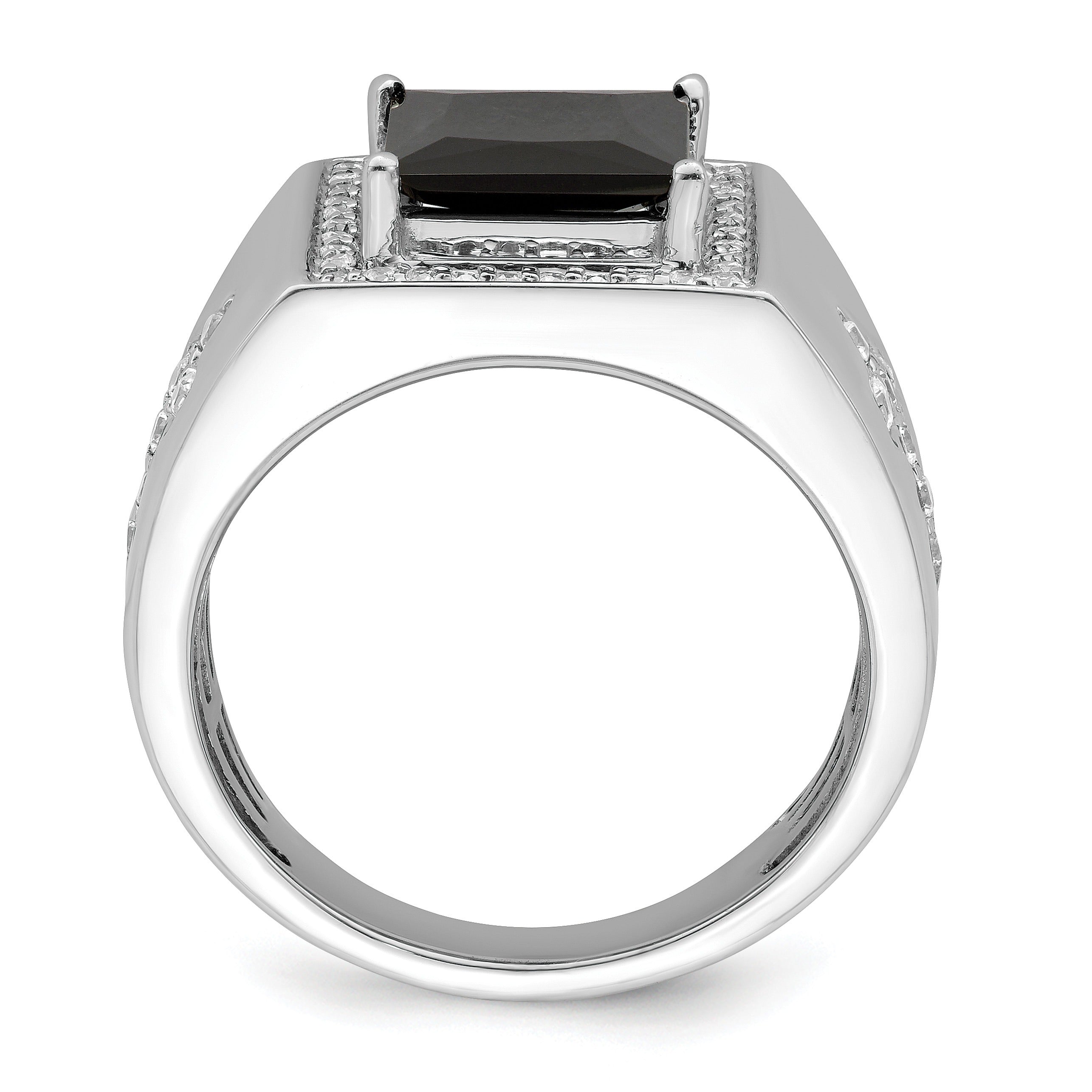 14k Gold 1/2 ct Lab Grown Diamond and Onyx Side Cross Square Men's Ring