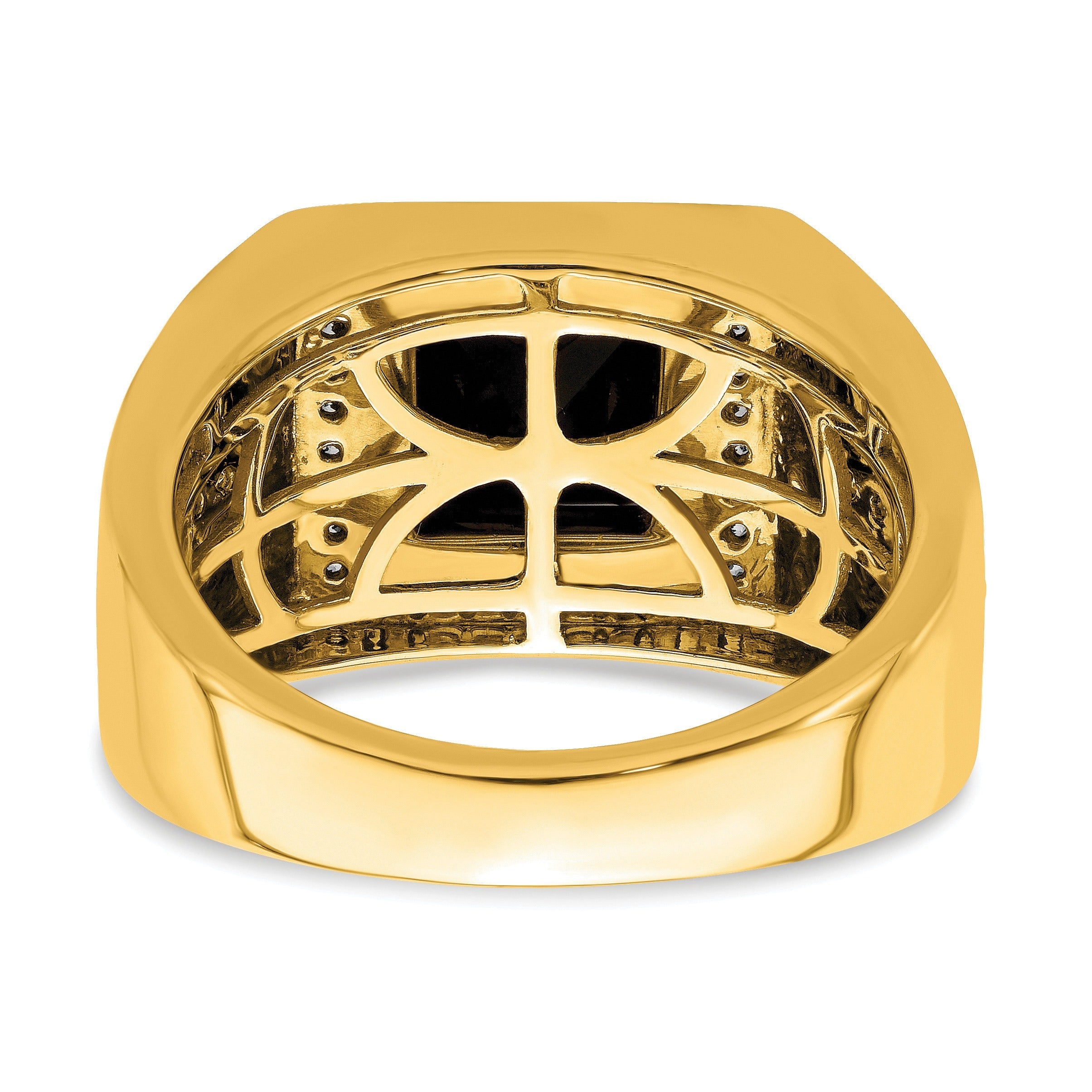 14k Gold 1/2 ct Lab Grown Diamond and Onyx Side Cross Square Men's Ring