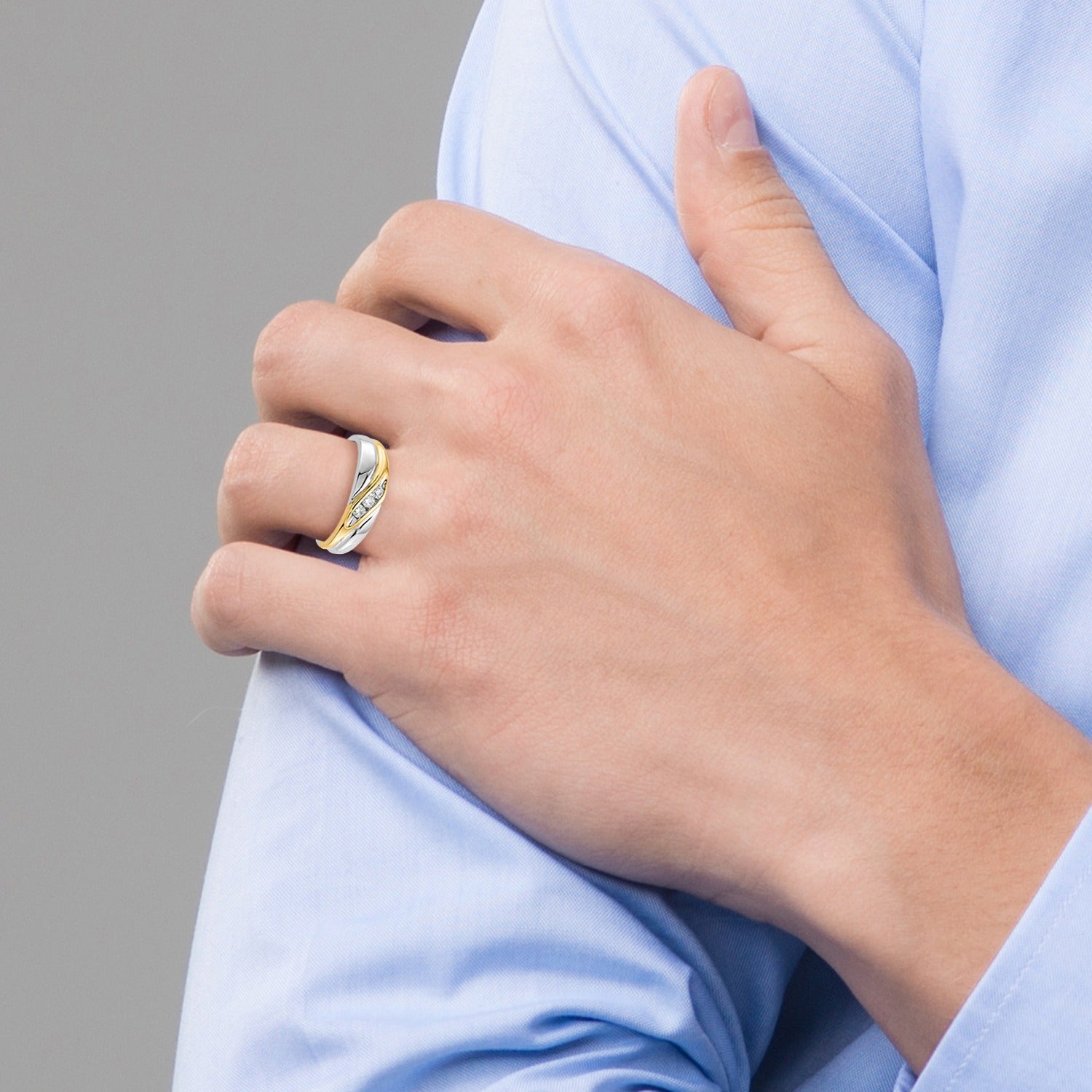 1/6 ct Lab Grown Diamond Four Stone Men's Band Ring 14k Two-tone