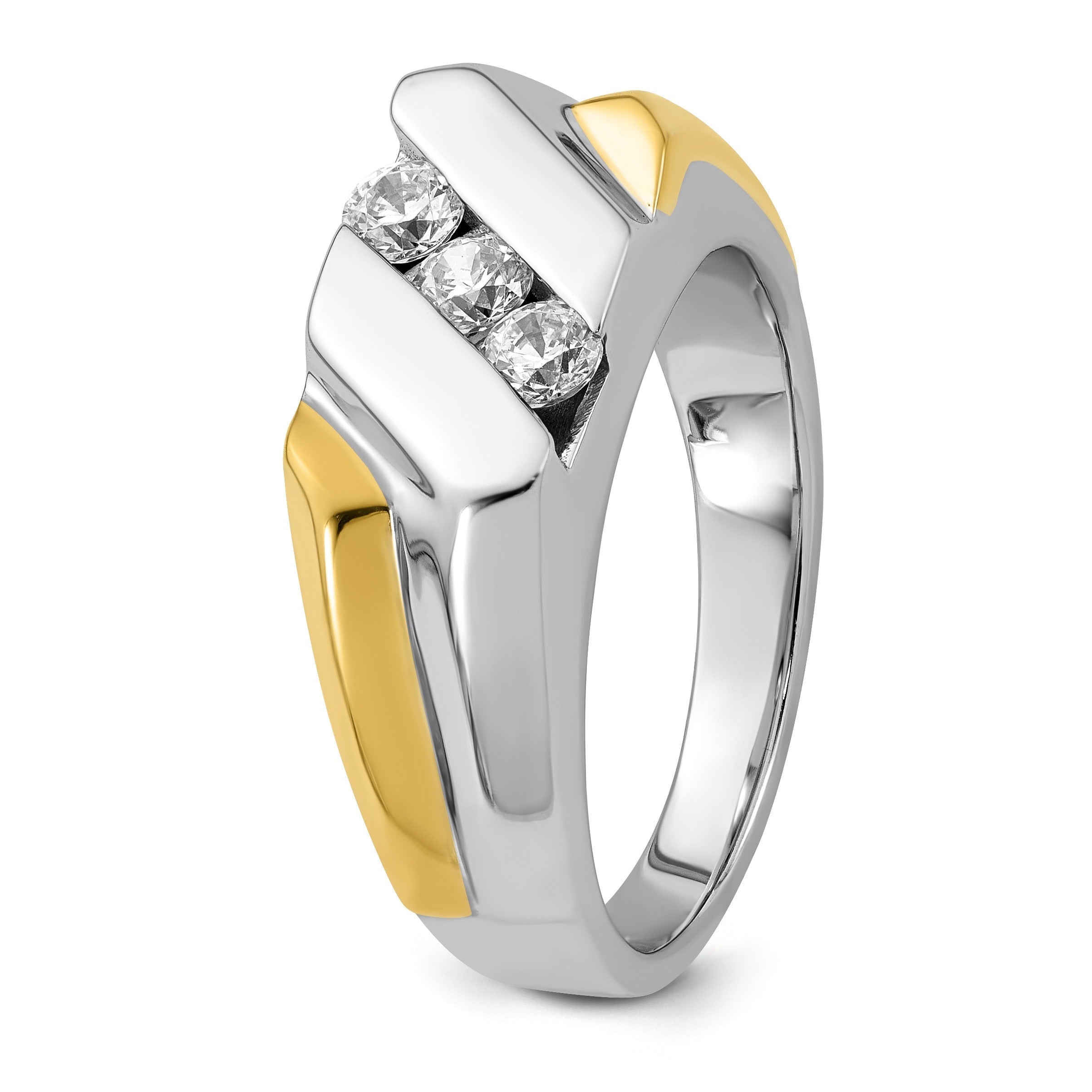 1/2 ct Lab Grown Diamond Three Stone Men's Ring 14k Two-tone