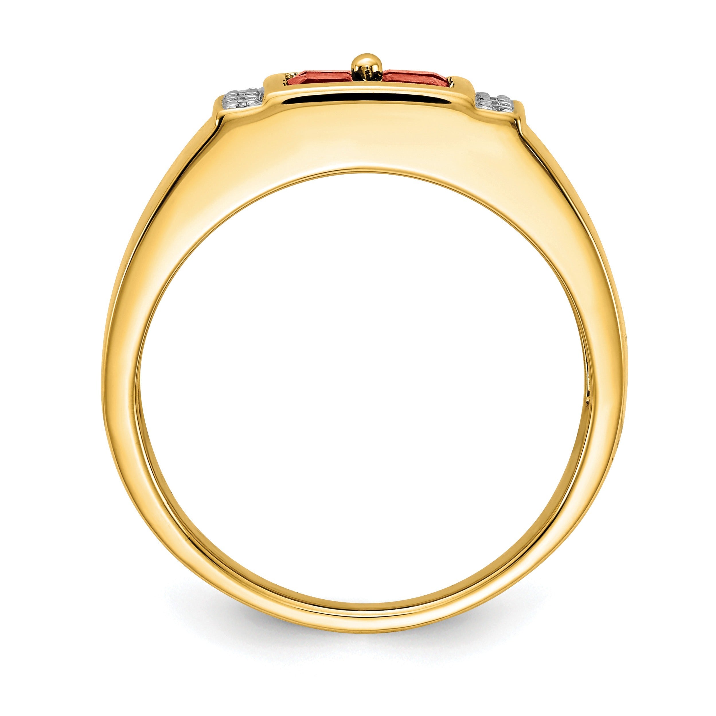 1/20 ct Lab Grown Diamond and Lab Created Ruby Men's Ring 14kYellow Gold