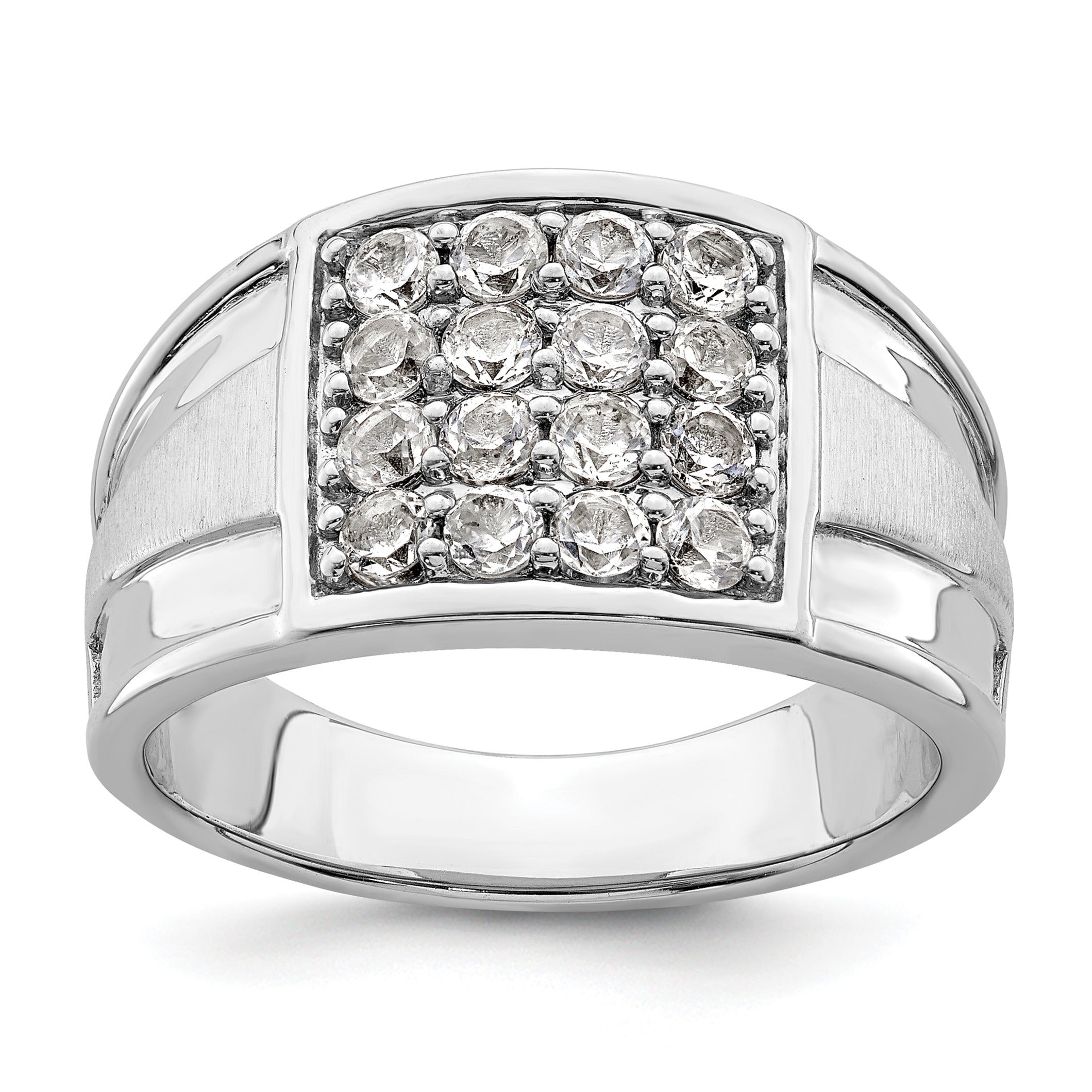 14k White Gold 1 1/2 ct Lab Grown Diamond Cluster Men's Square Ring
