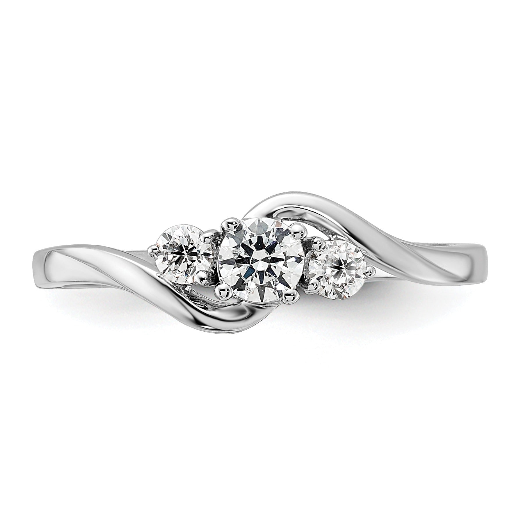 14K White Gold Lab Grown Diamond Petite Round 3 Stone Ring
