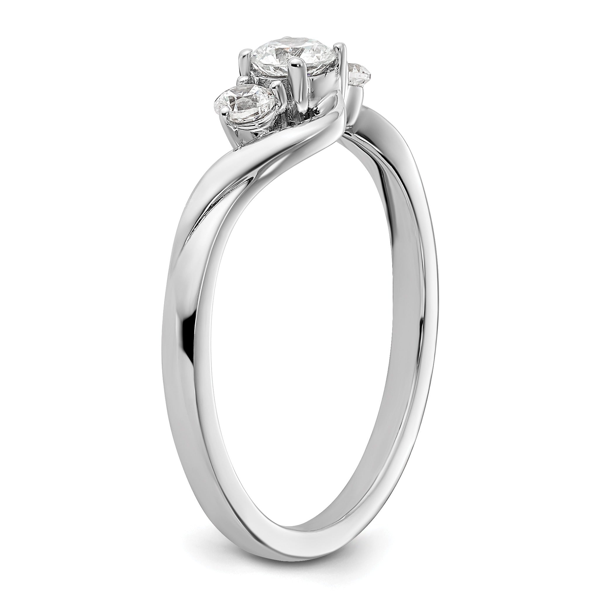 14K White Gold Lab Grown Diamond Petite Round 3 Stone Ring