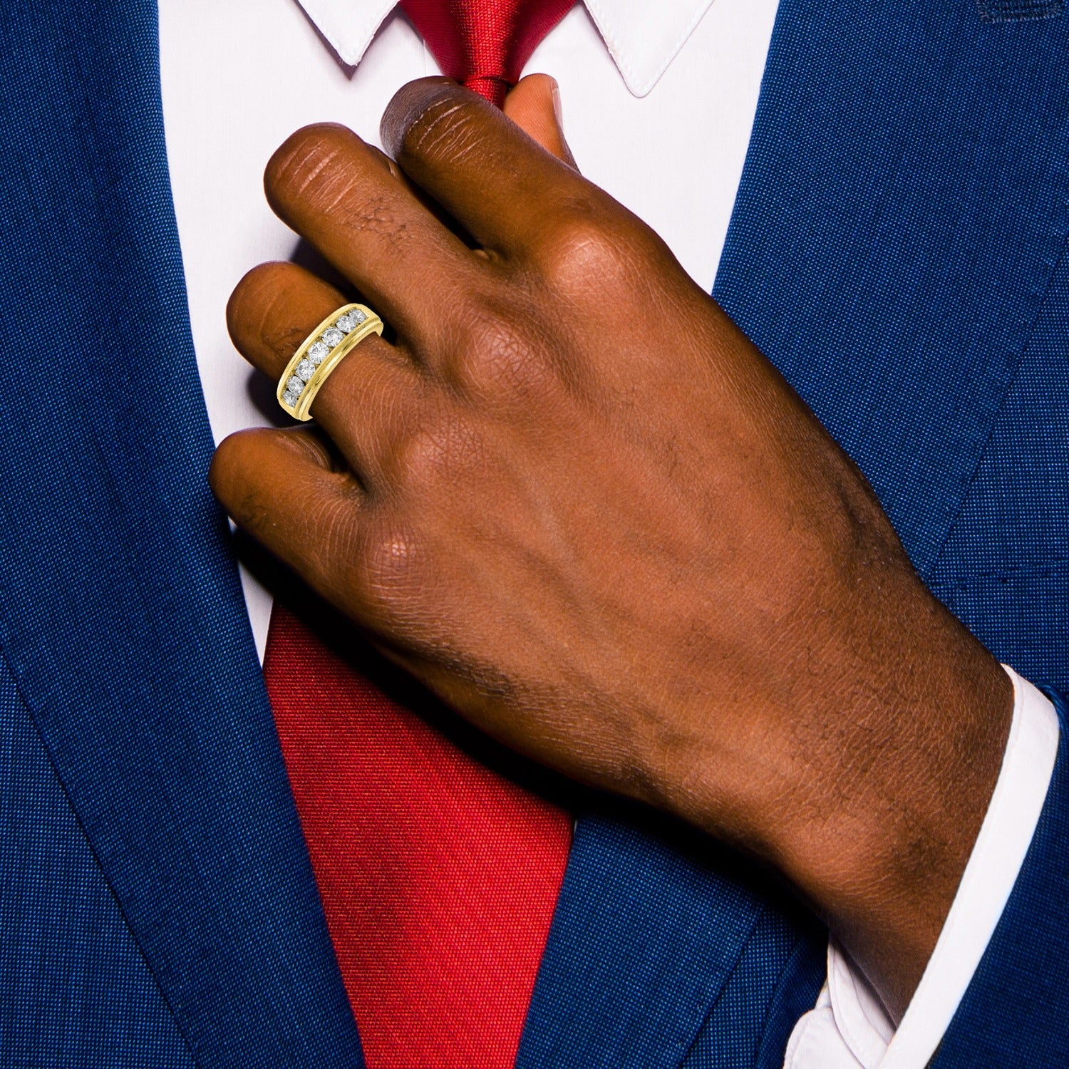 10K Yellow Gold Lab Grown Diamond Seven Stone Men's Wedding Band Ring