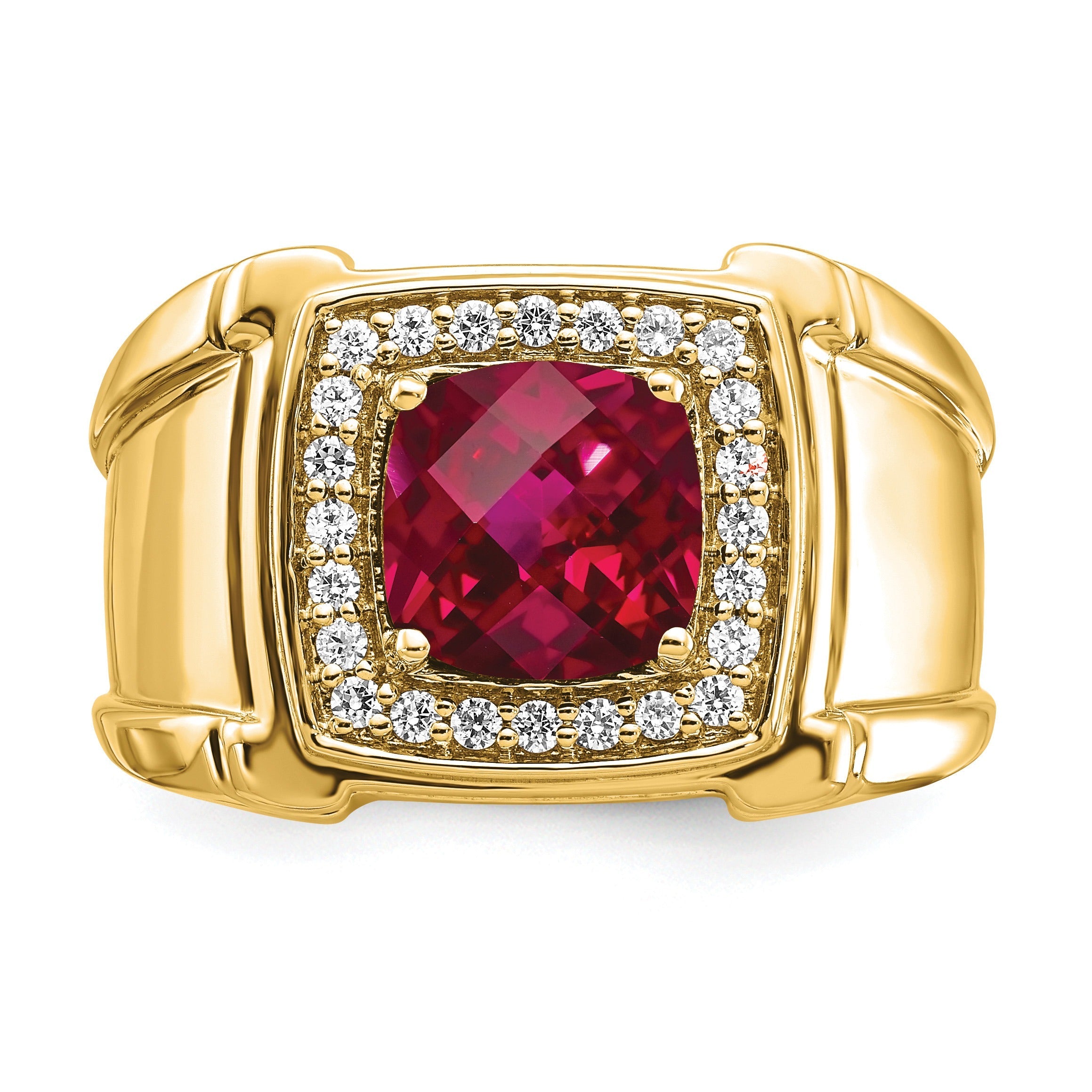 14k Lab Grown Diamond and Lab Created Ruby Men's Ring 1/4 ct