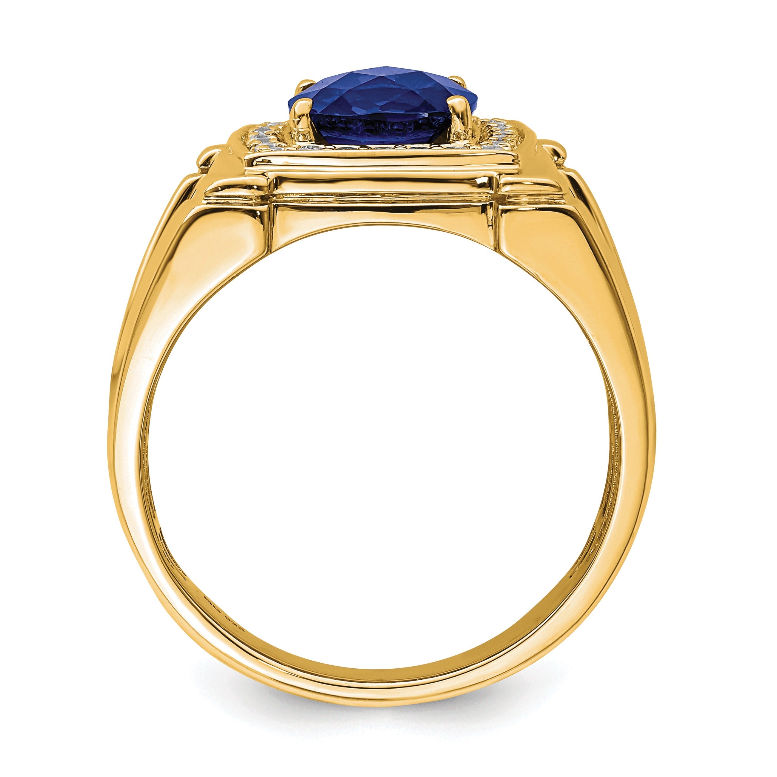 1/4 ct Lab Grown Diamond and Created Blue Sapphire Men's Halo Ring 14k Gold