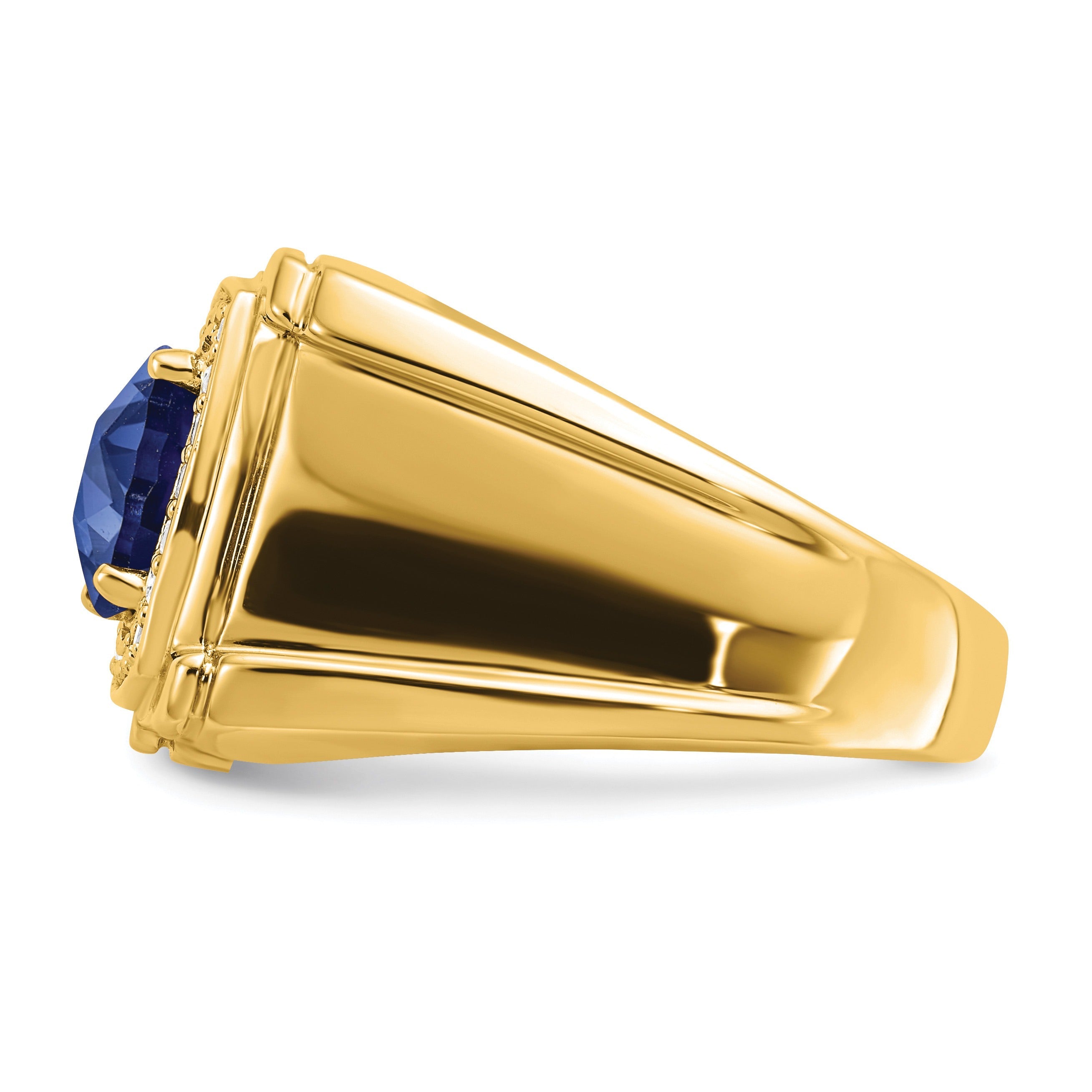 1/4 ct Lab Grown Diamond and Created Blue Sapphire Men's Halo Ring 14k Gold