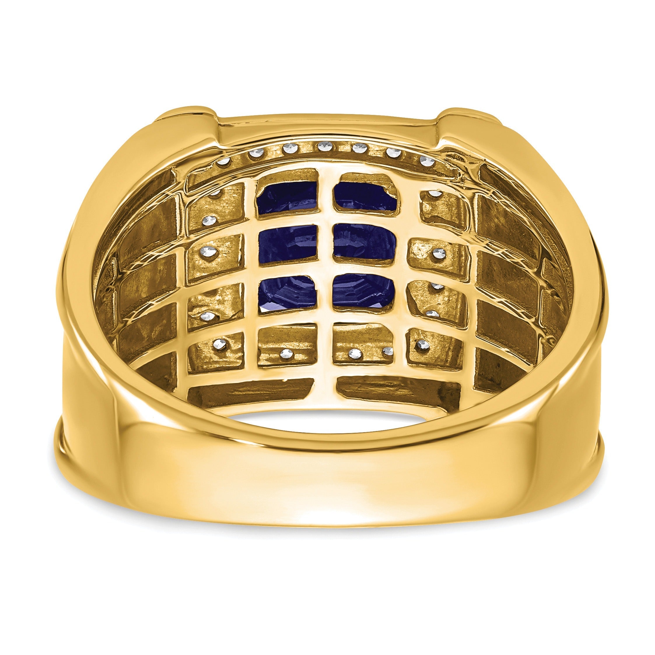 1/4 ct Lab Grown Diamond and Created Blue Sapphire Men's Halo Ring 14k Gold