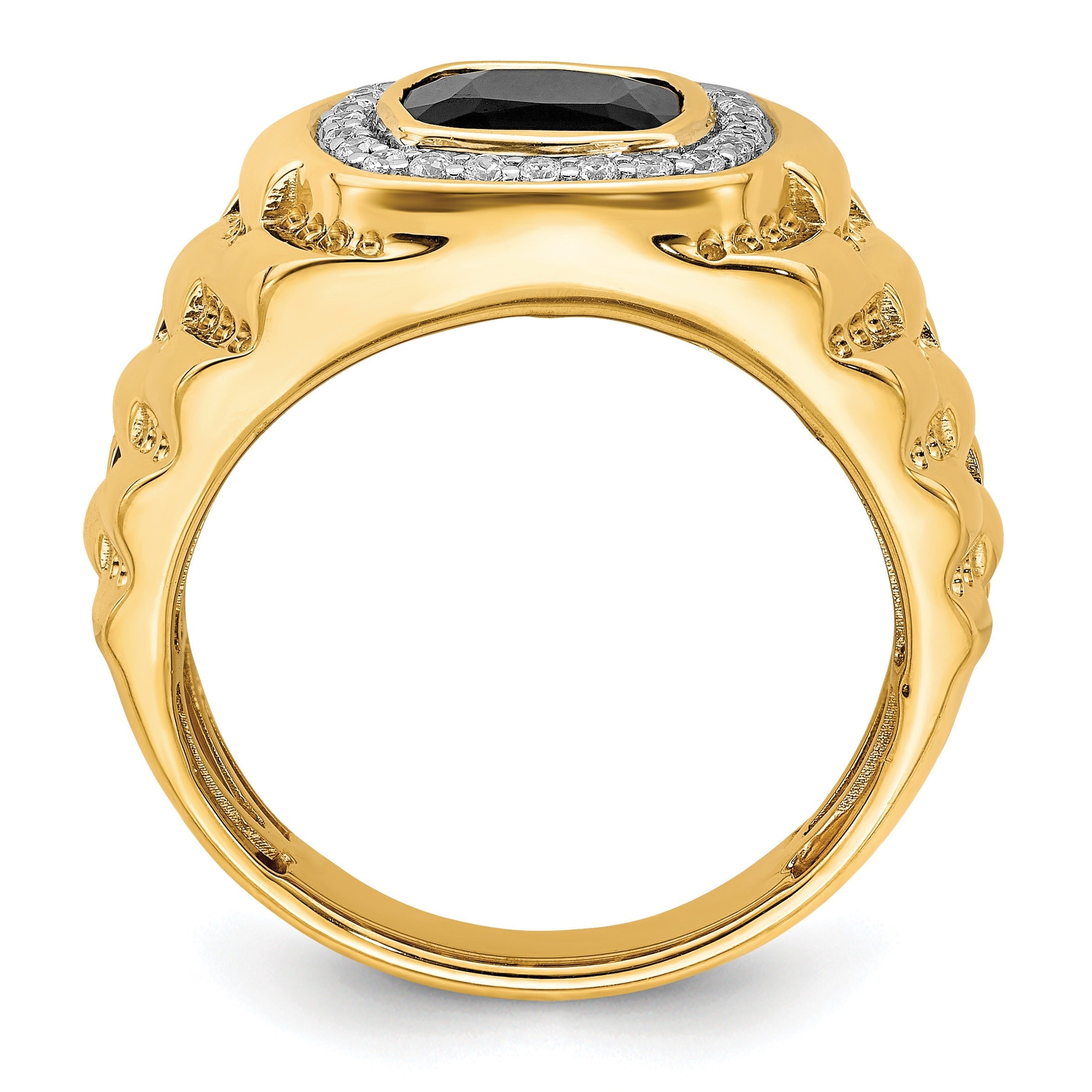 14k Gold 1/4 ct Lab Grown Diamond and Onyx Textured Men's Ring