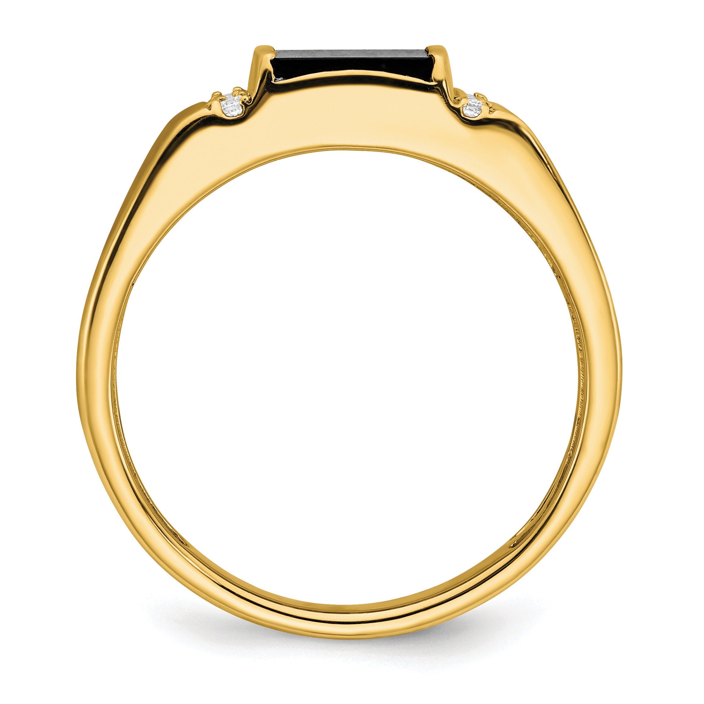 14k Yellow Gold 1/8 ct Lab Grown Diamond and Onyx Men's Ring