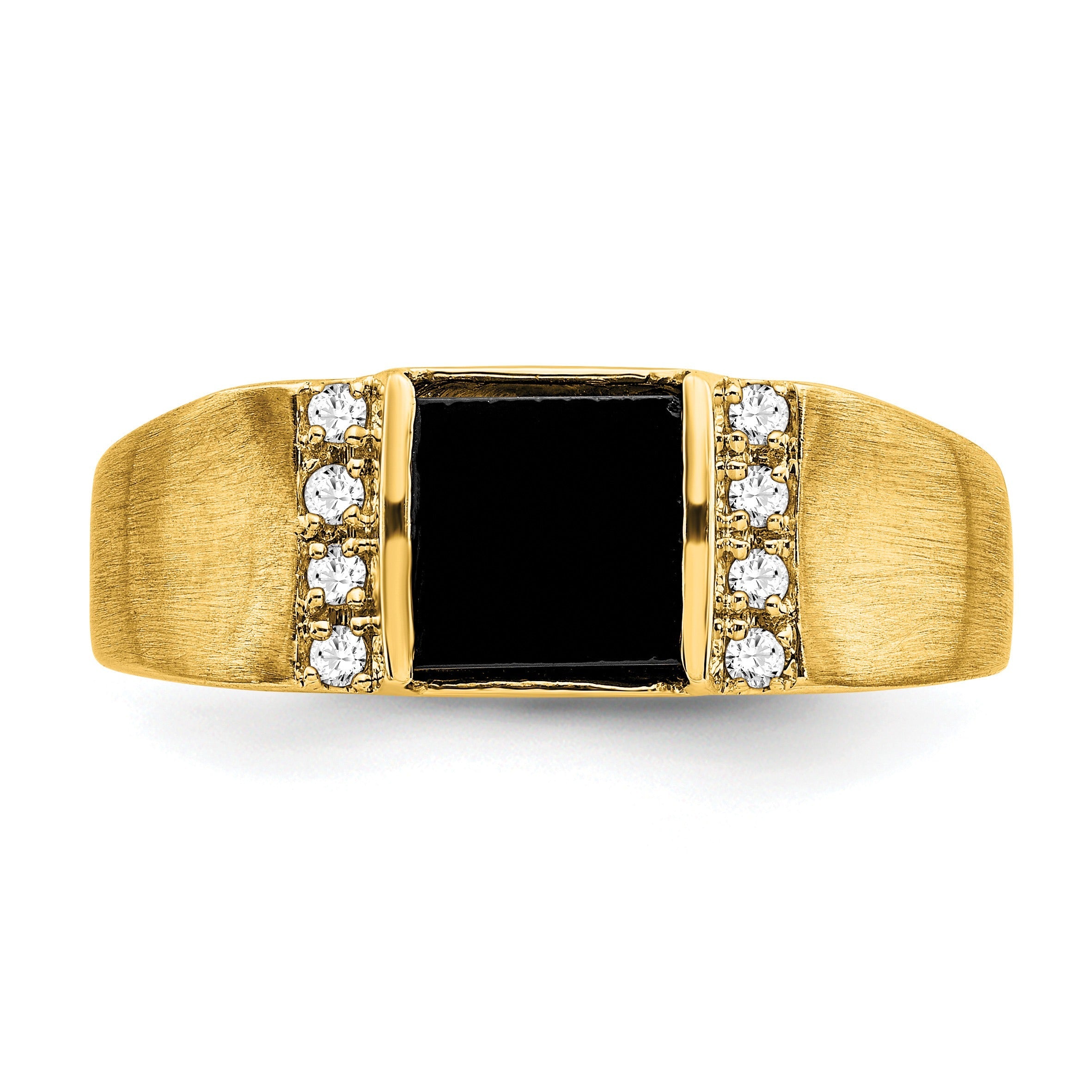14k Yellow Gold 1/8 ct Lab Grown Diamond and Onyx Men's Ring
