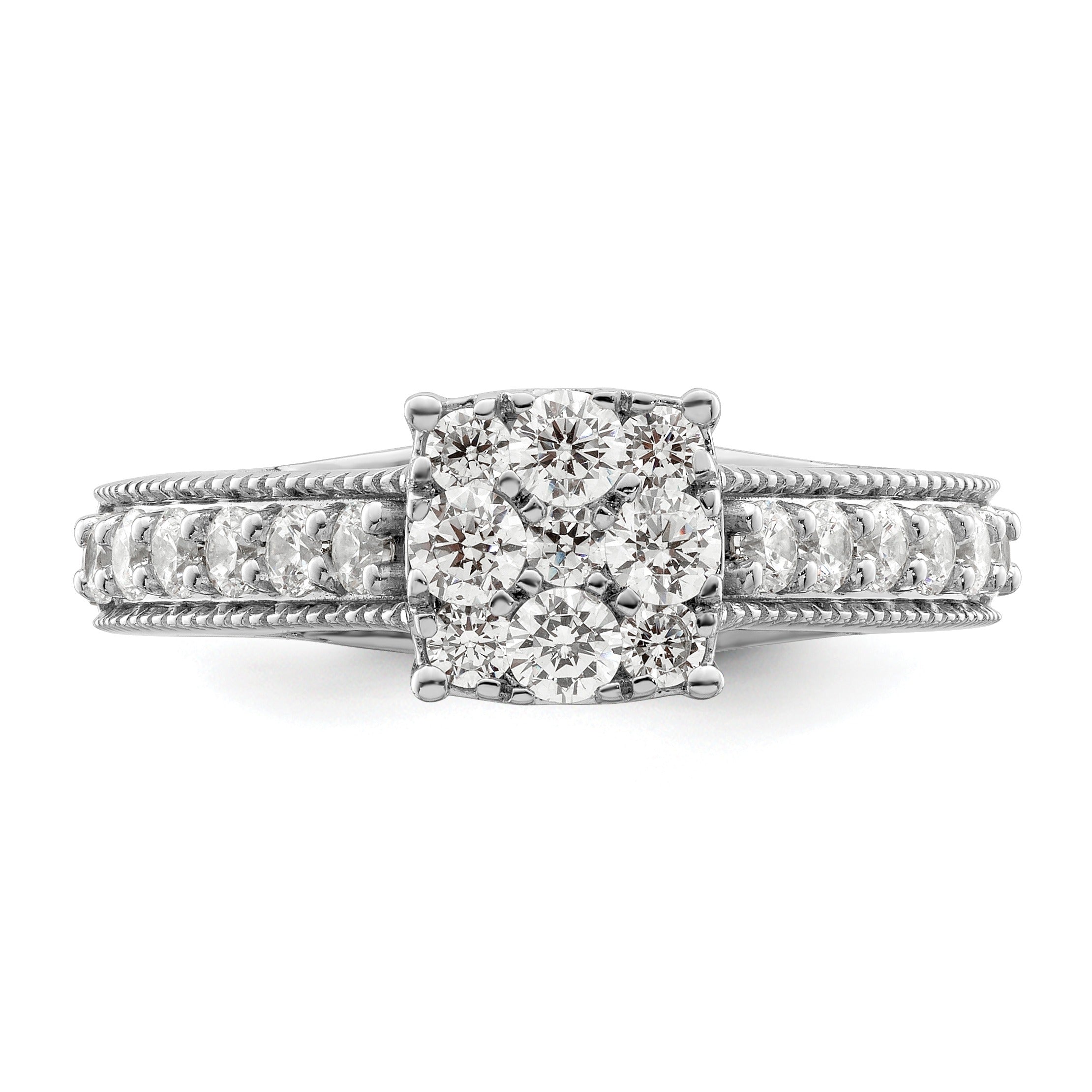 14K White Gold 1 Carat Lab Grown Diamond Cluster Engagement Ring