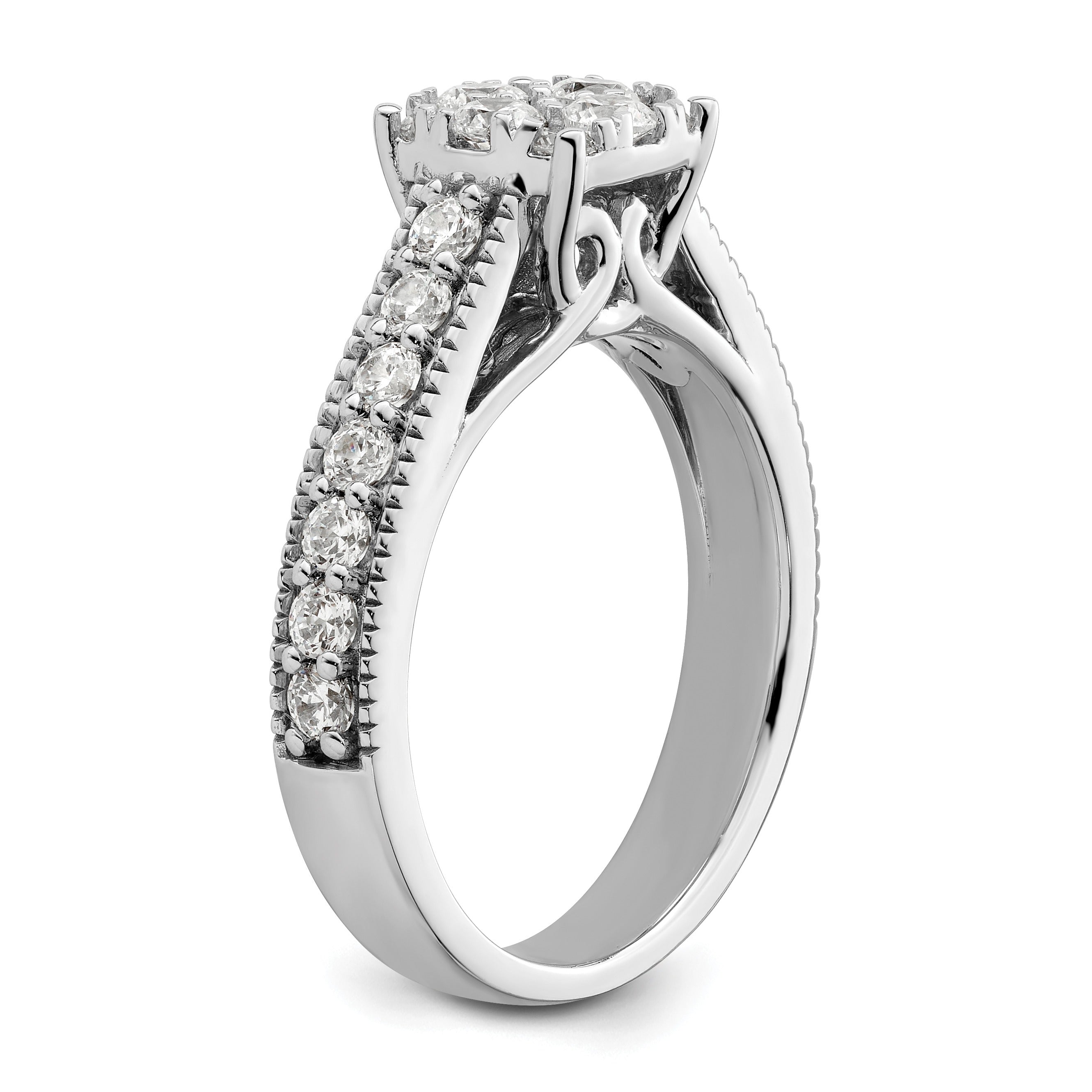 14K White Gold 1 Carat Lab Grown Diamond Cluster Engagement Ring