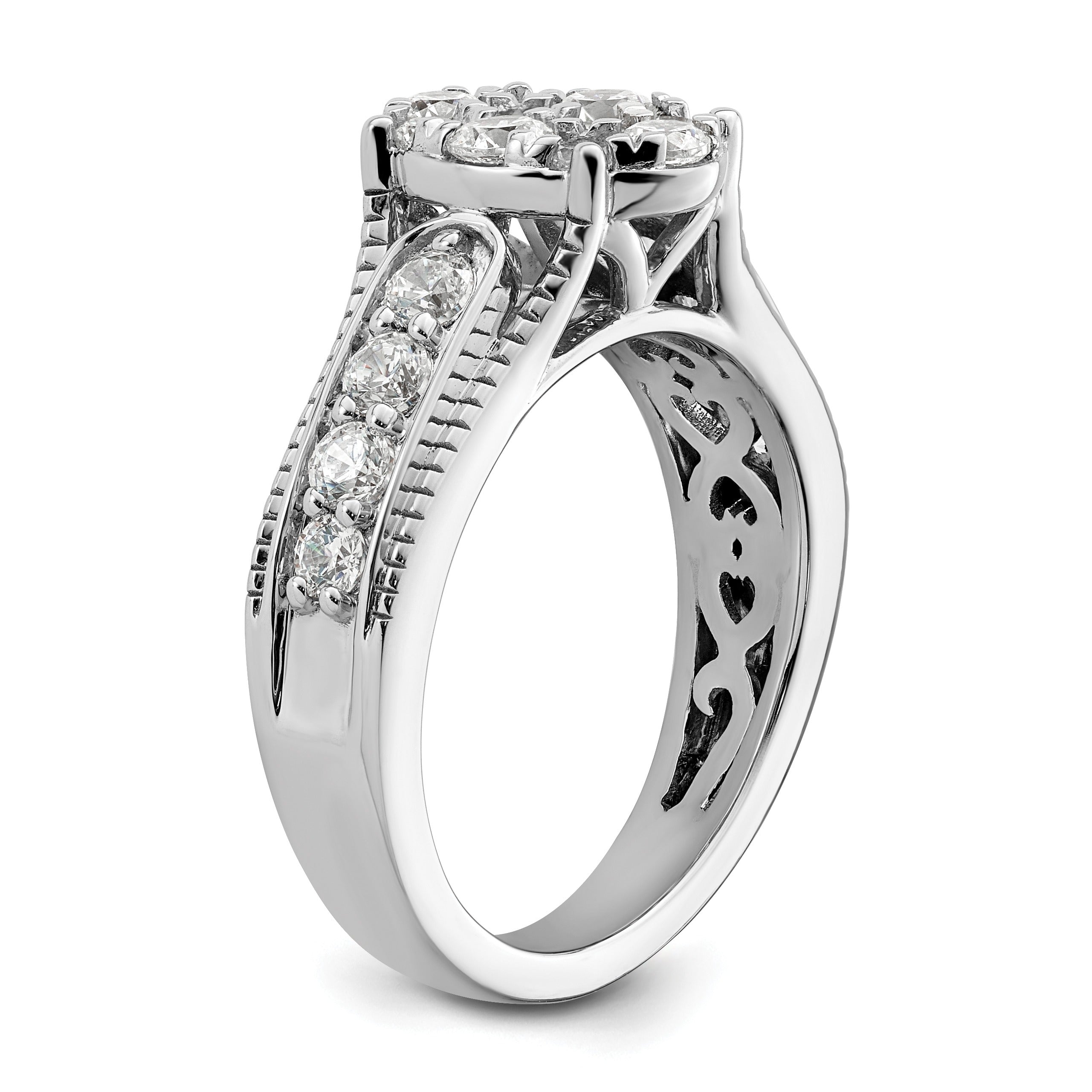 14k White Gold Lab Grown Diamond Cluster Engagement Ring 1 ct