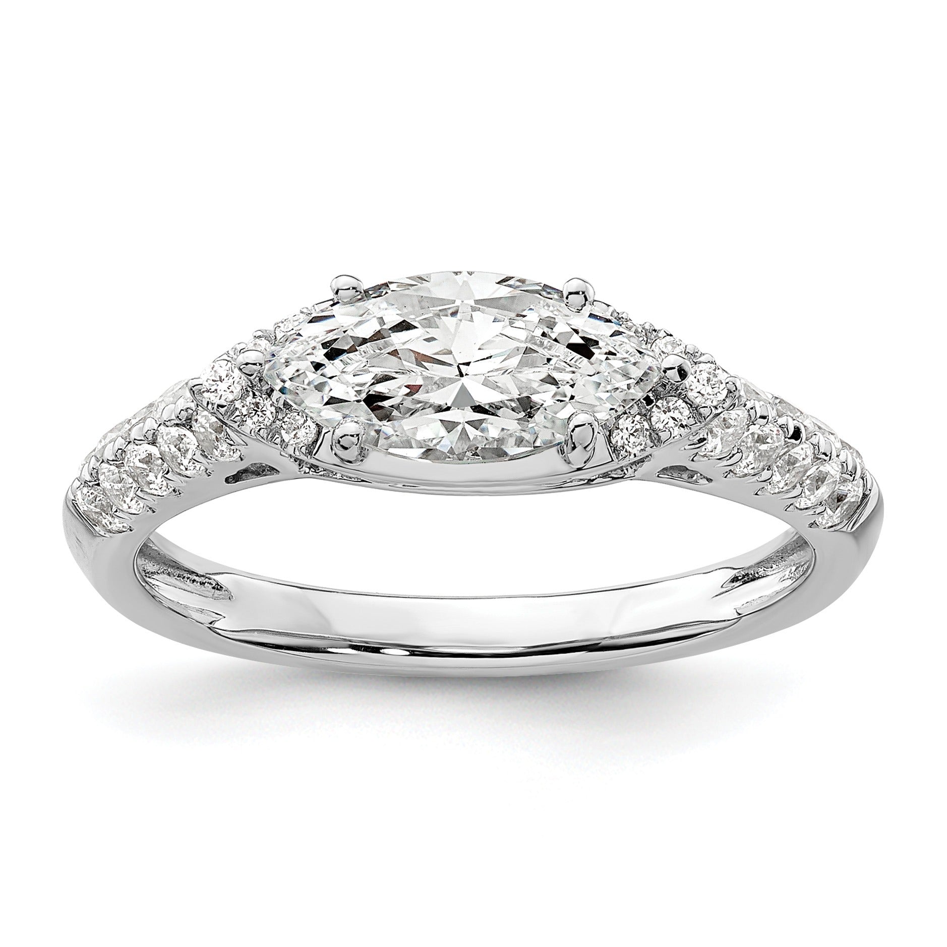 14k White Gold Lab Diamond Center East West Marquise Semi Mount Ring