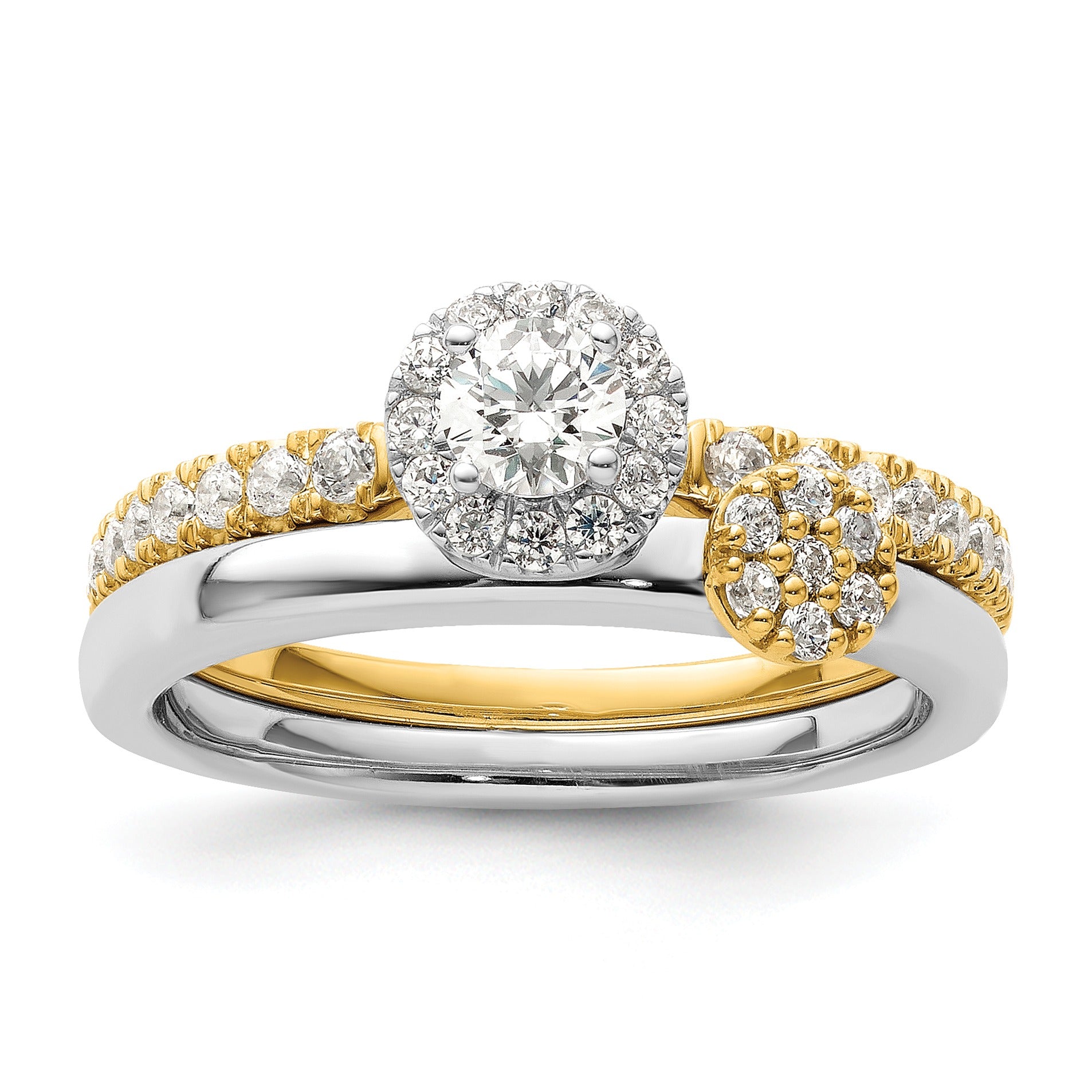 14K Two-tone Gold Lab Grown Diamond Petite Round Halo Ring