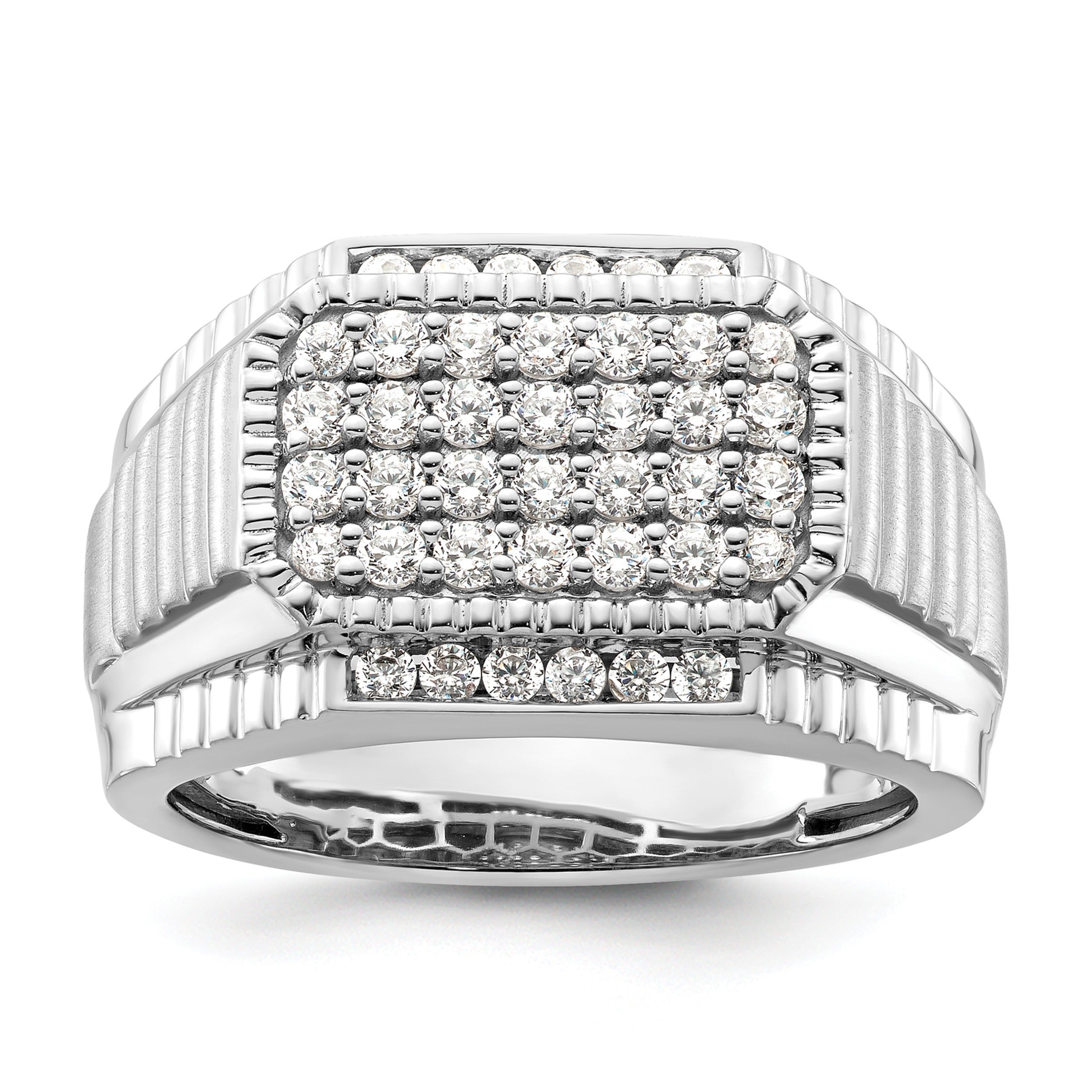 14k White Gold Lab Grown Diamond Men's Cluster Ring 7/8 ct