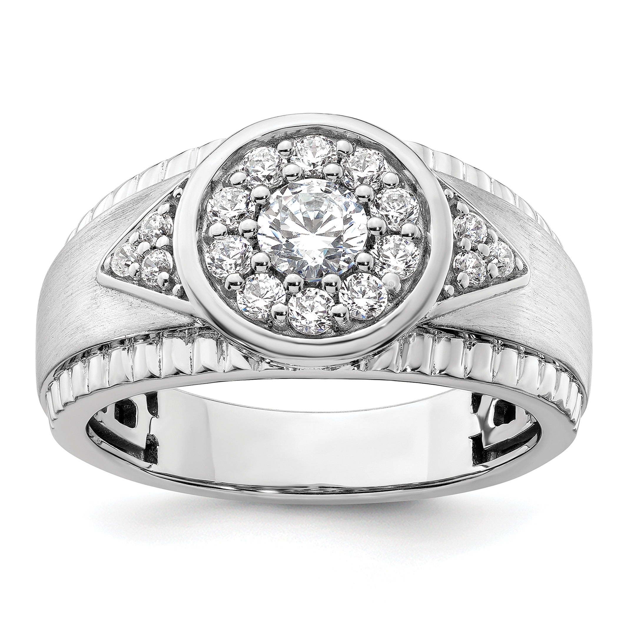 14k White Gold 1 ct Round Lab Grown Diamond Men's Cluster Ring