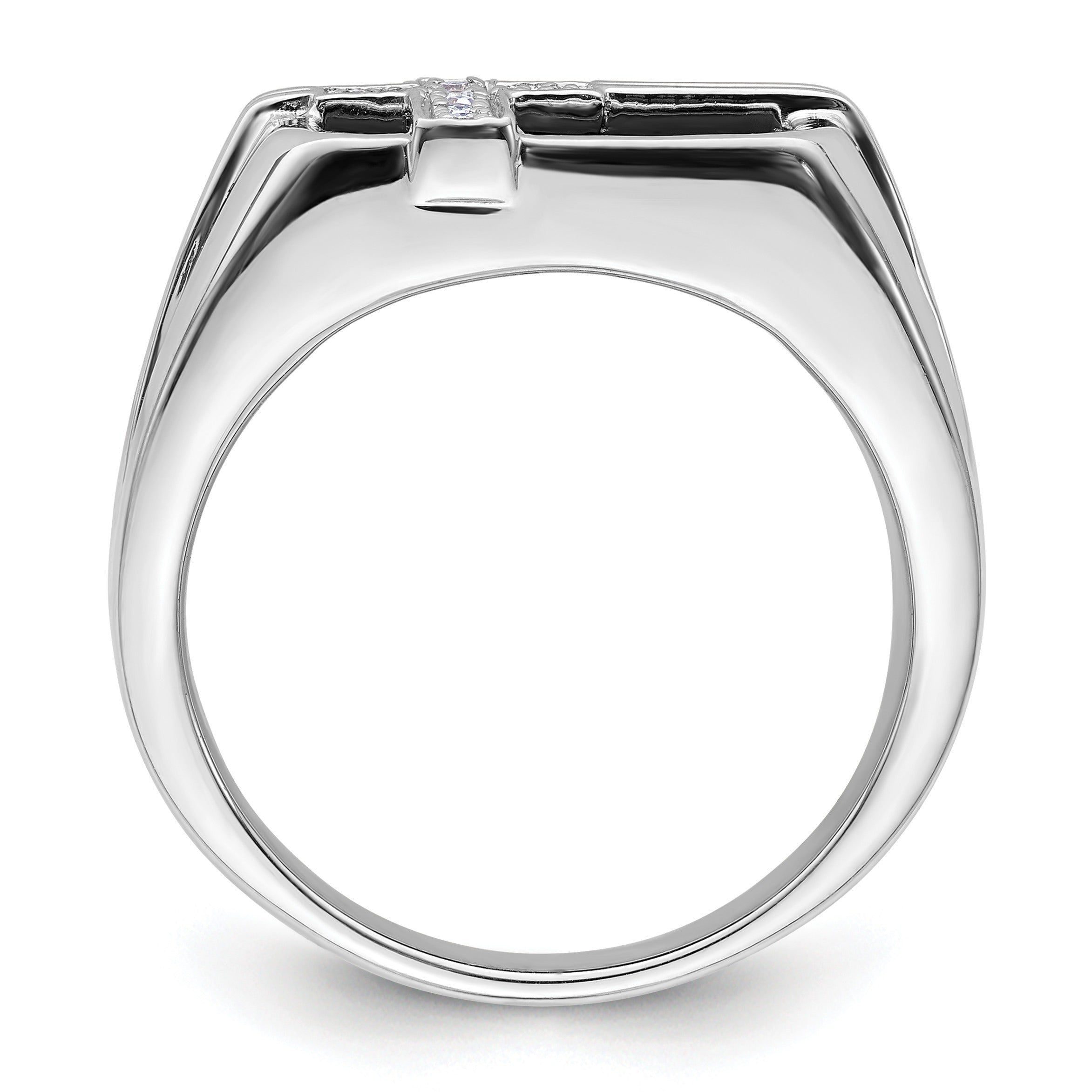 1/20 ct Lab Grown Diamond and Onyx Cross Men's Ring 14k White Gold