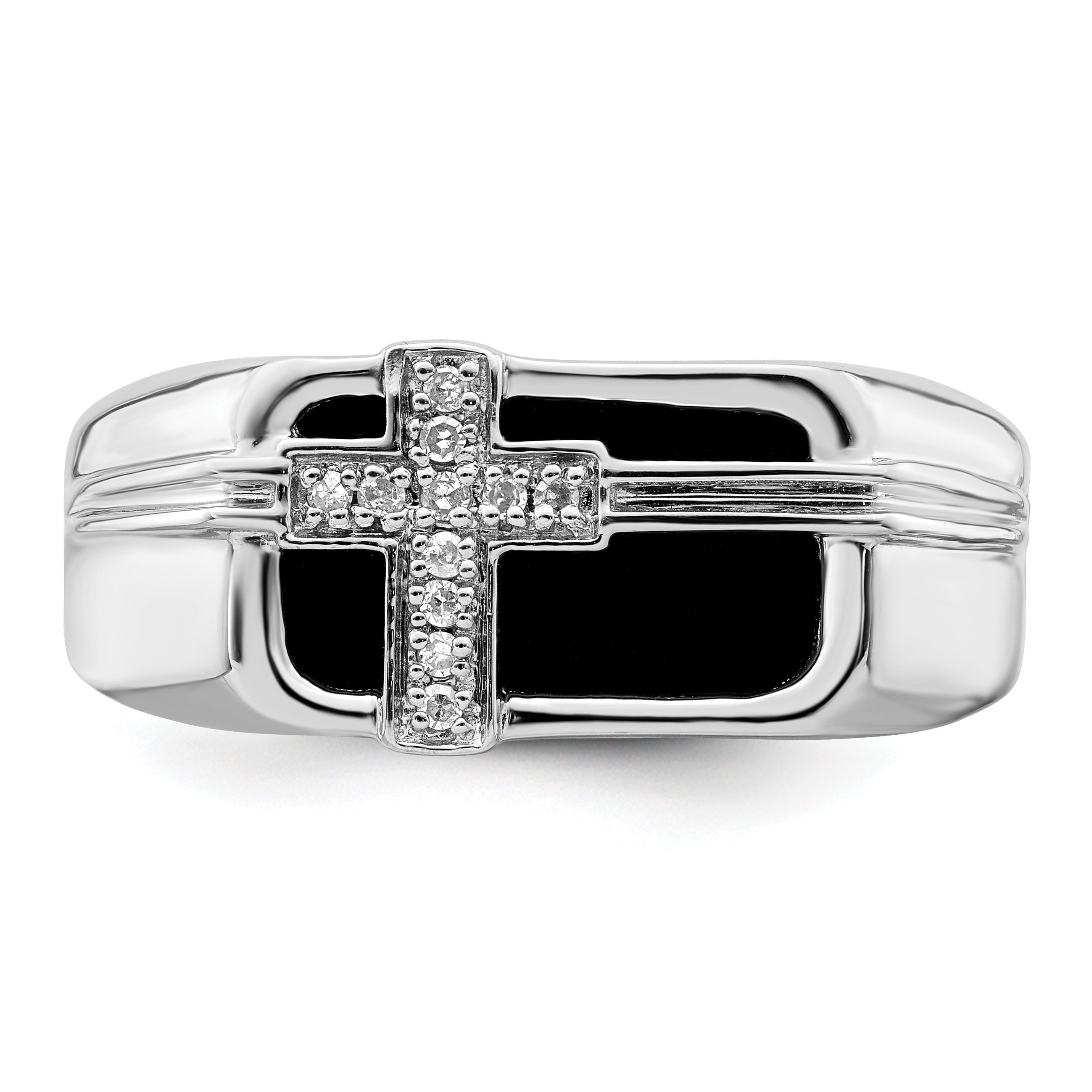 1/20 ct Lab Grown Diamond and Onyx Cross Men's Ring 14k White Gold